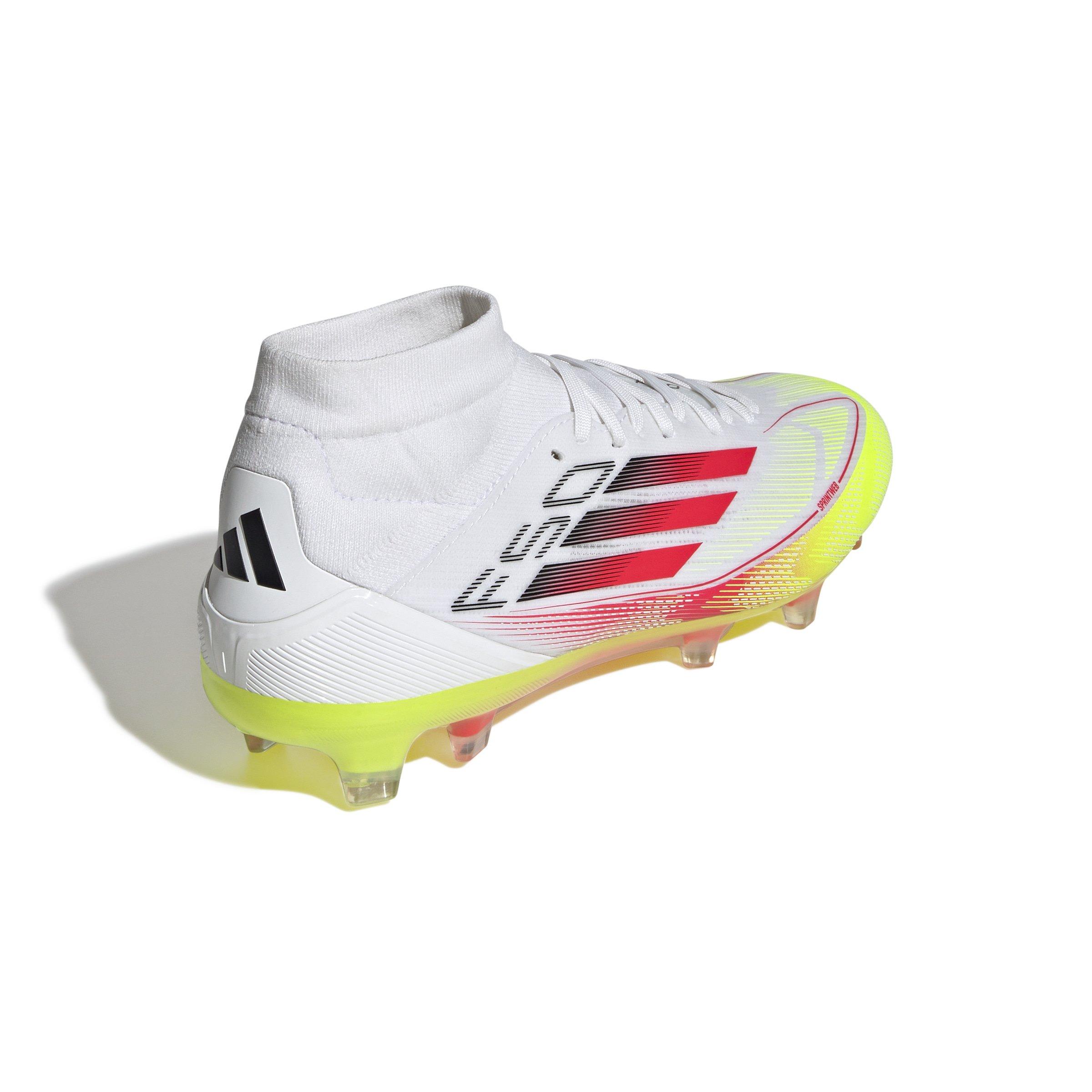 adidas F50 Pro Mid FG "Ftwr White/Lucid Red/Solar Yellow" Women's Soccer Cleat - WHITE/RED/YELLOW Thumbnail View 4