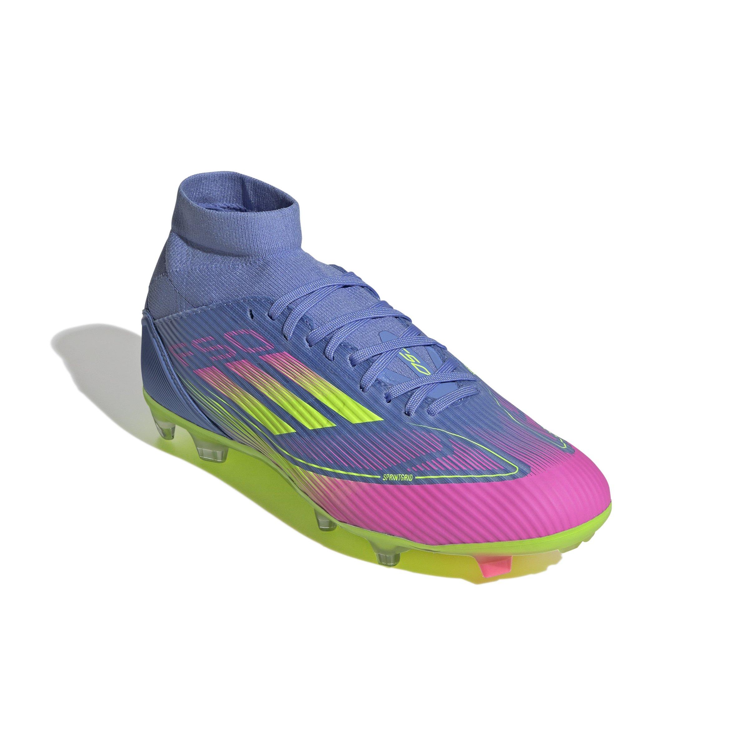 adidas F50 League Mid FG "Blue Fusion/Lucid Lemon/Lucid Pink" Women's Soccer Cleat - BLUE/LEMON/PINK Thumbnail View 3