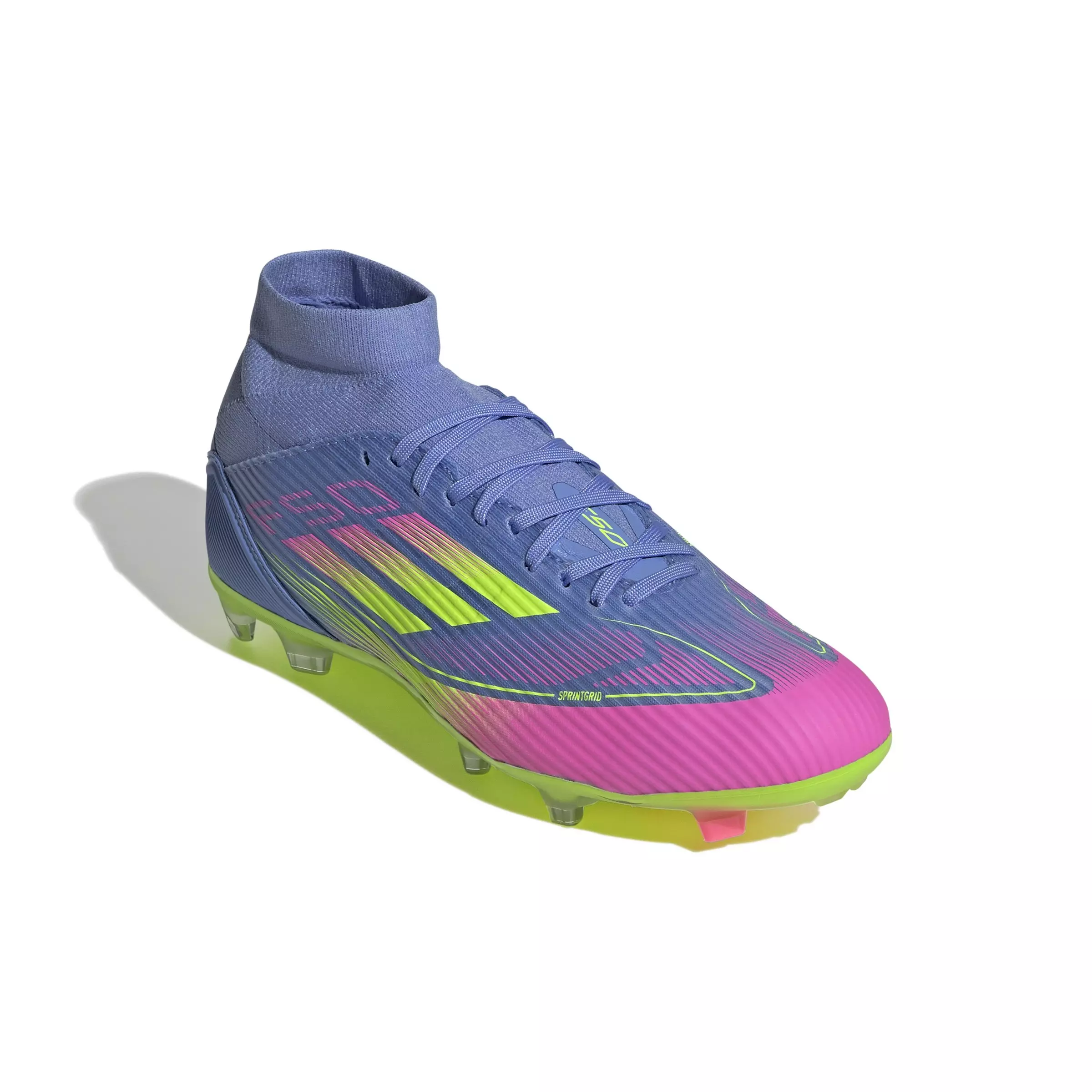 adidas F50 League Mid FG "Blue Fusion/Lucid Lemon/Lucid Pink" Women's Soccer Cleat - BLUE/LEMON/PINK