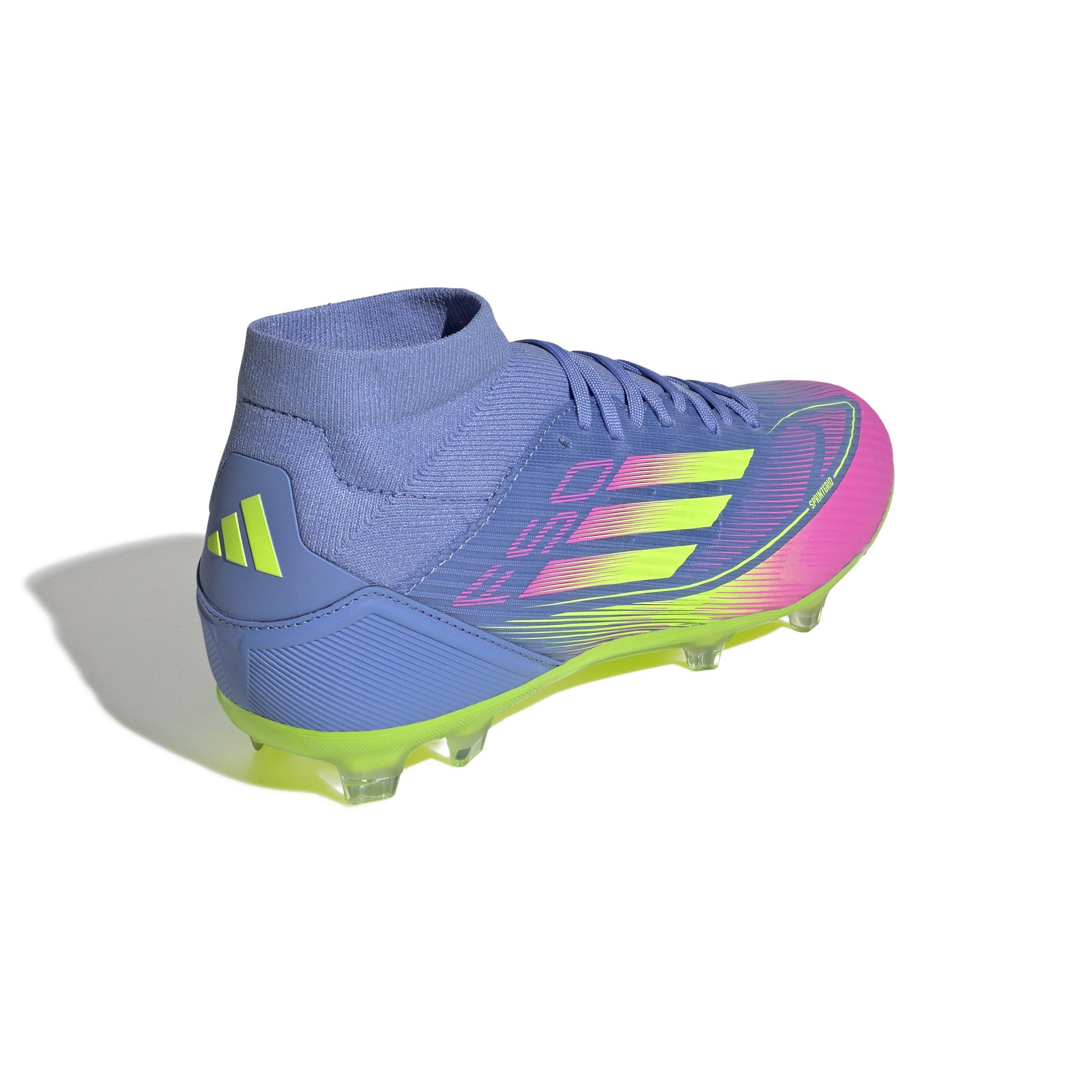 adidas F50 League Mid FG "Blue Fusion/Lucid Lemon/Lucid Pink" Women's Soccer Cleat - BLUE/LEMON/PINK Thumbnail View 4