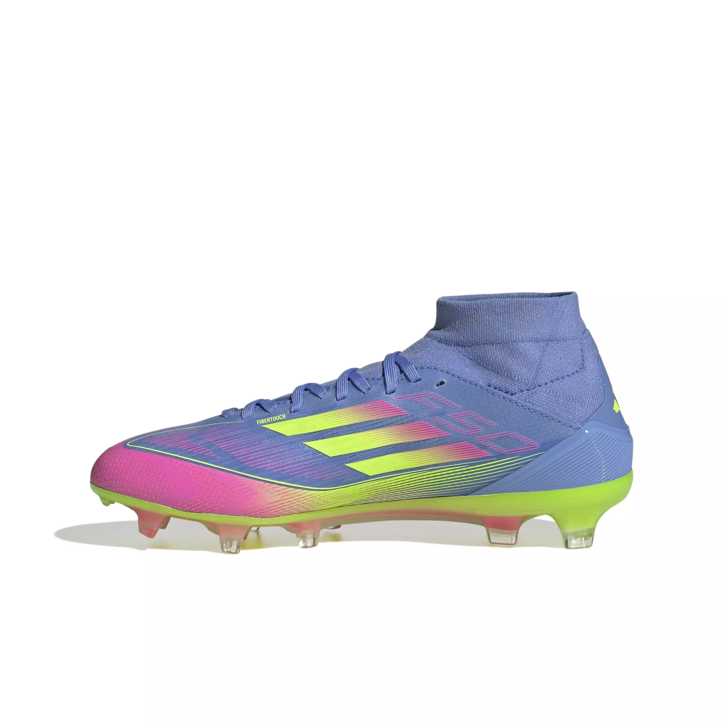 adidas F50 Pro Mid FG "Blue Fusion/Lucid Lemon/Lucid Pink" Women's Soccer Cleat - BLUE/LEMON/PINK