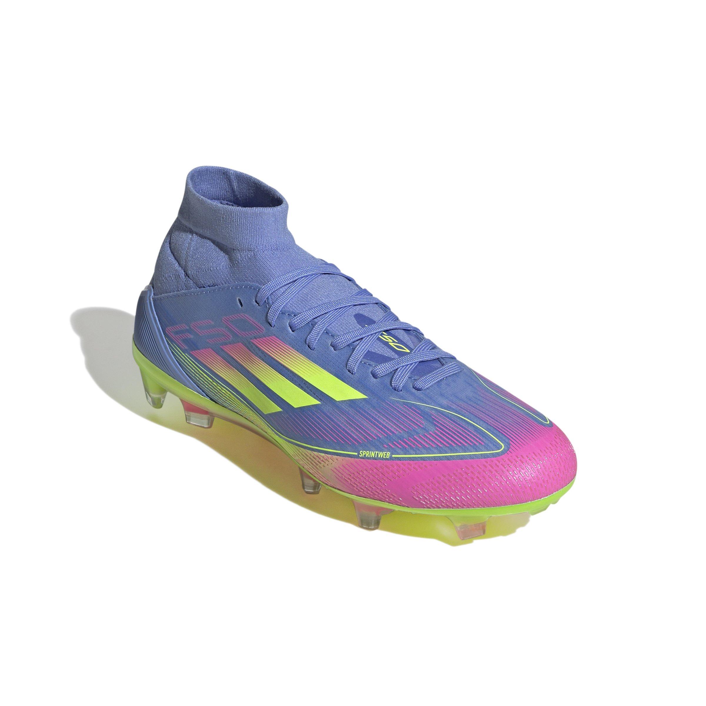 adidas F50 Pro Mid FG "Blue Fusion/Lucid Lemon/Lucid Pink" Women's Soccer Cleat - BLUE/LEMON/PINK Thumbnail View 3