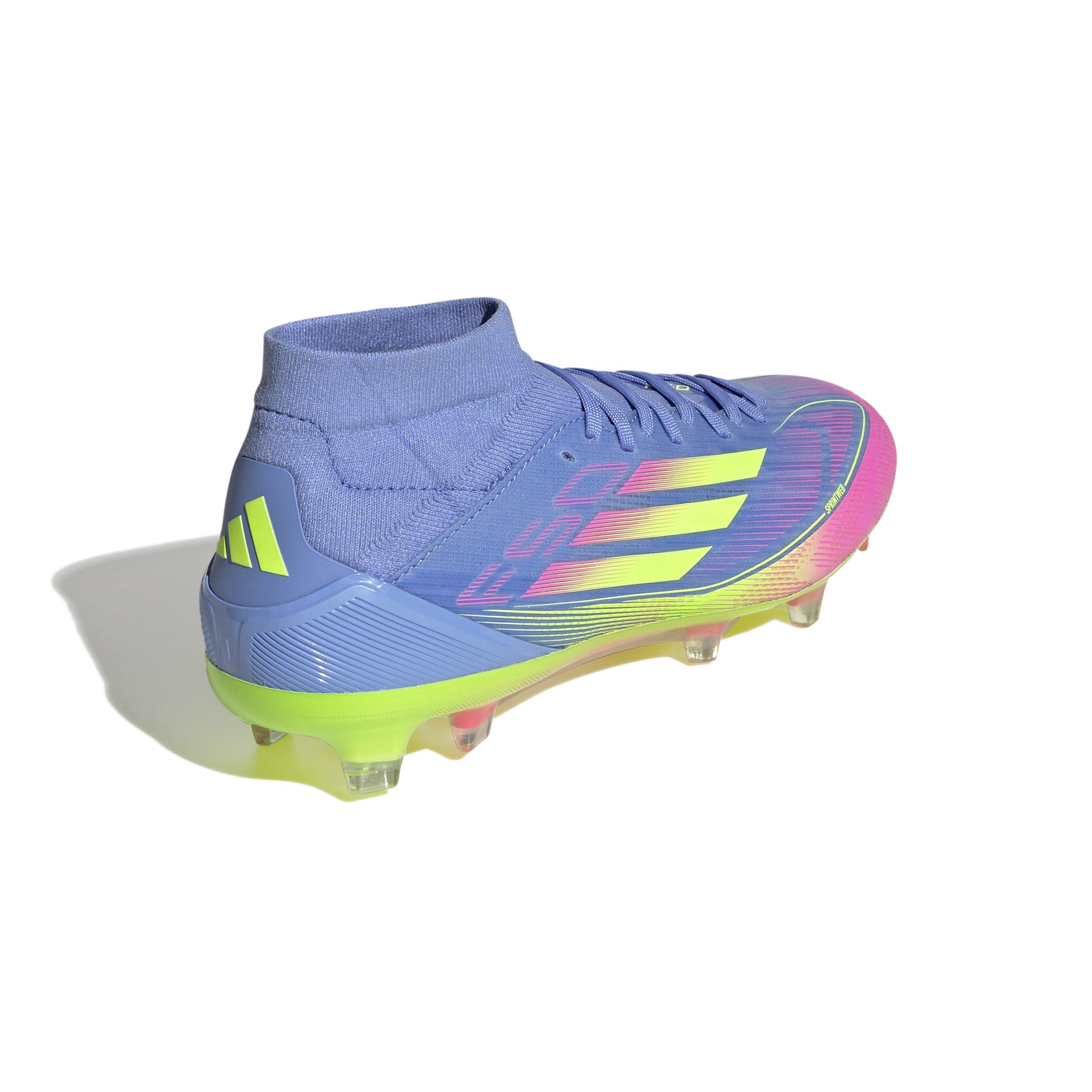 adidas F50 Pro Mid FG "Blue Fusion/Lucid Lemon/Lucid Pink" Women's Soccer Cleat - BLUE/LEMON/PINK Thumbnail View 4
