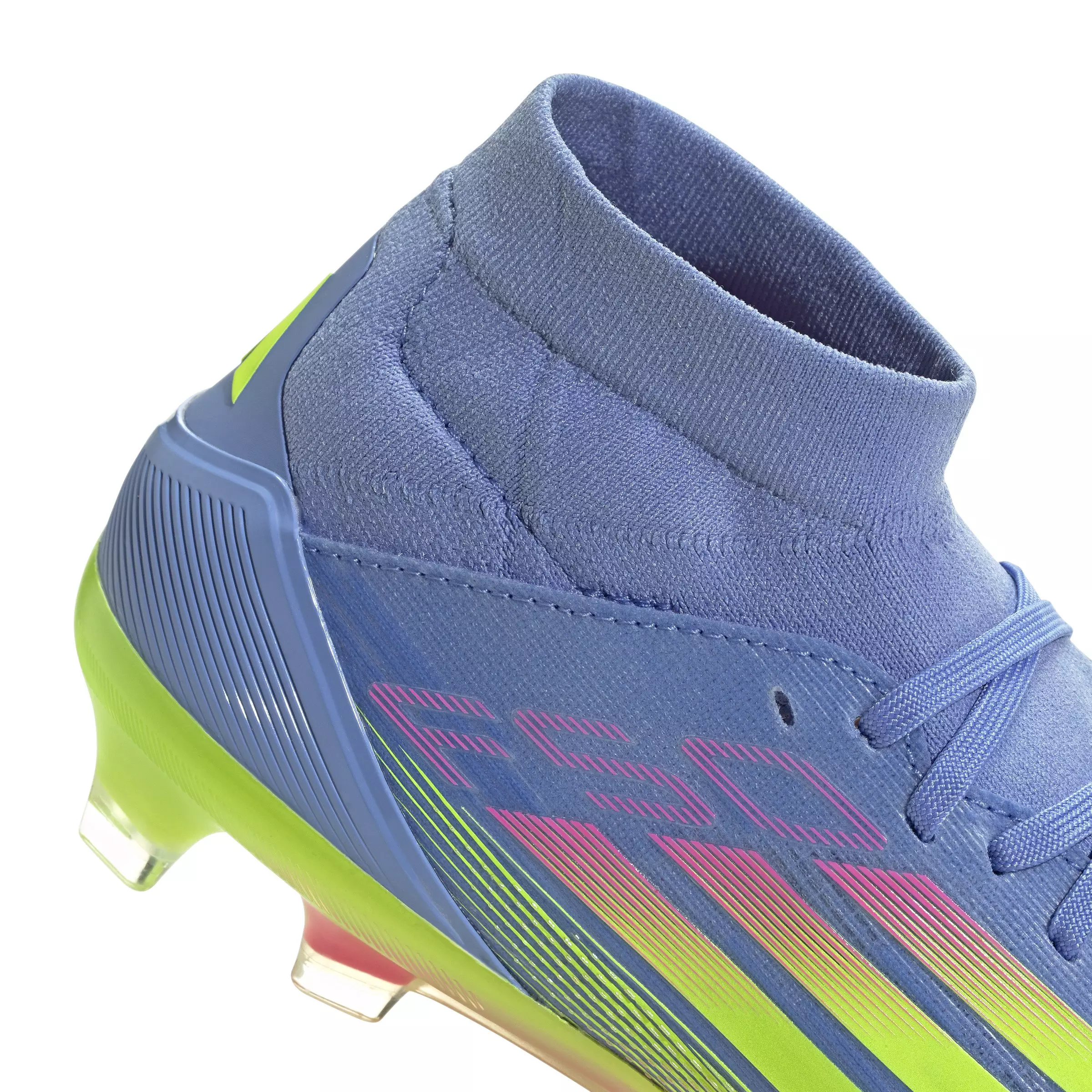 adidas F50 Pro Mid FG "Blue Fusion/Lucid Lemon/Lucid Pink" Women's Soccer Cleat - BLUE/LEMON/PINK