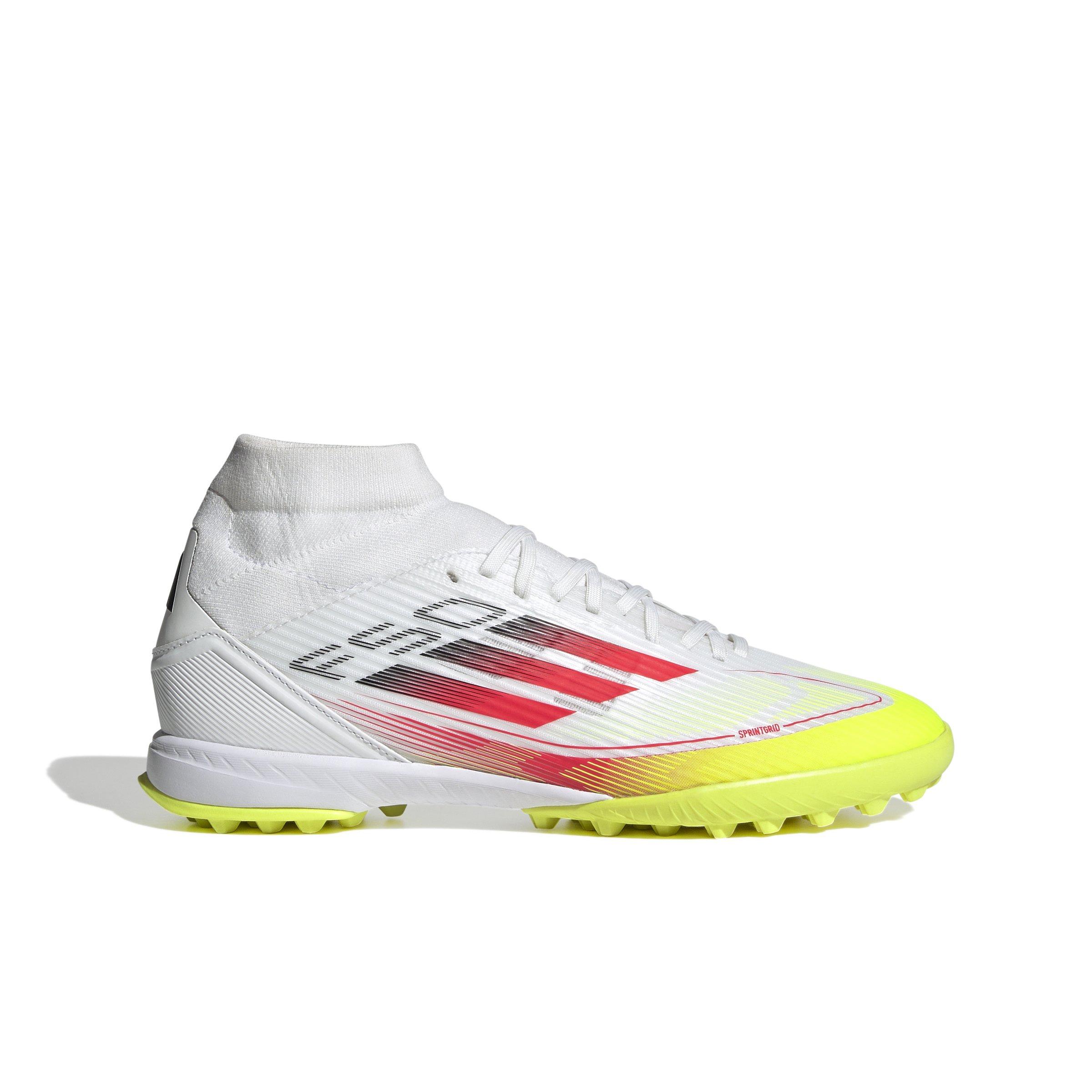 adidas F50 League Mid Turf "Ftwr White/Lucid Red/Solar Yellow" Women's Soccer Shoe - WHITE/RED/YELLOW Thumbnail View 1