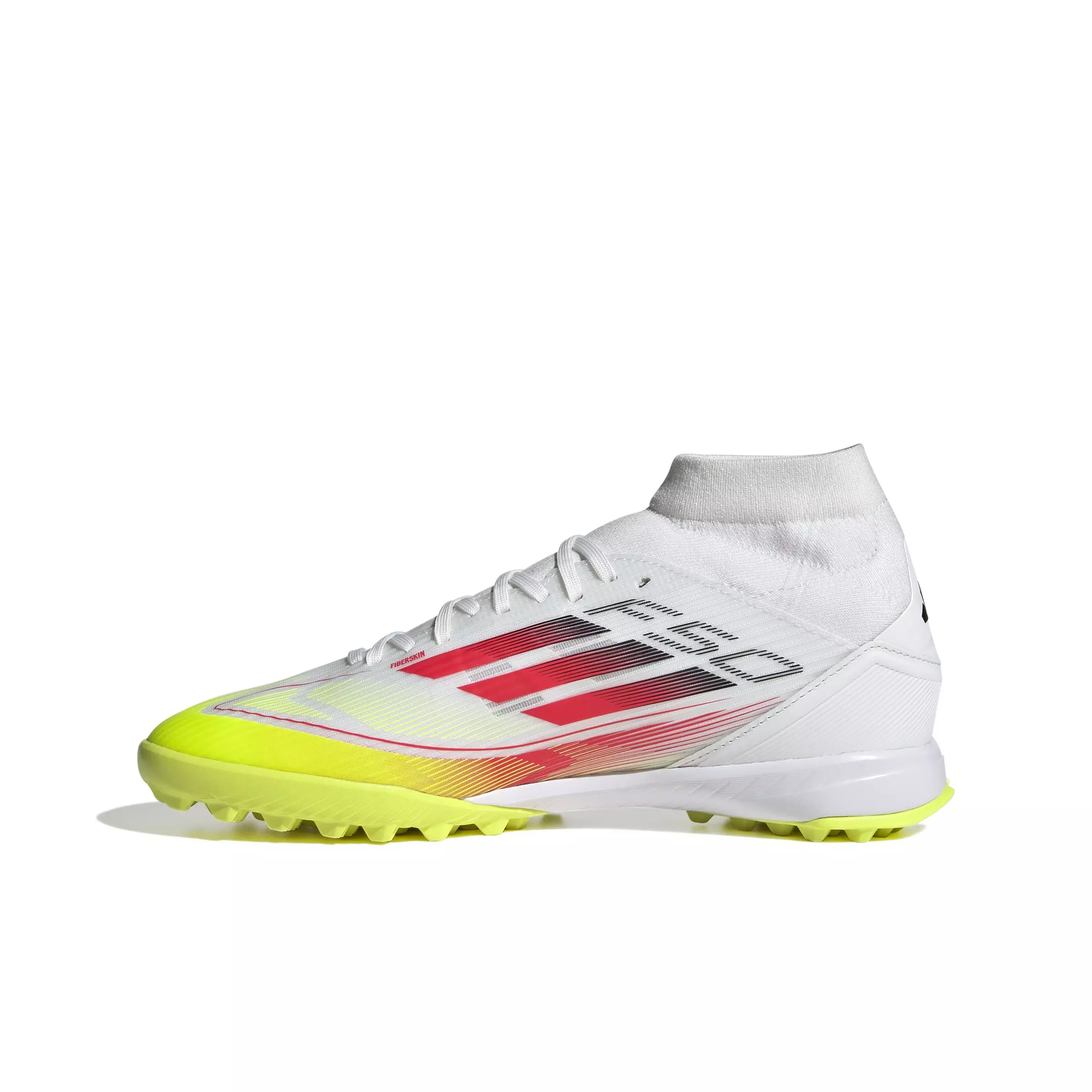 adidas F50 League Mid Turf "Ftwr White/Lucid Red/Solar Yellow" Women's Soccer Shoe - WHITE/RED/YELLOW