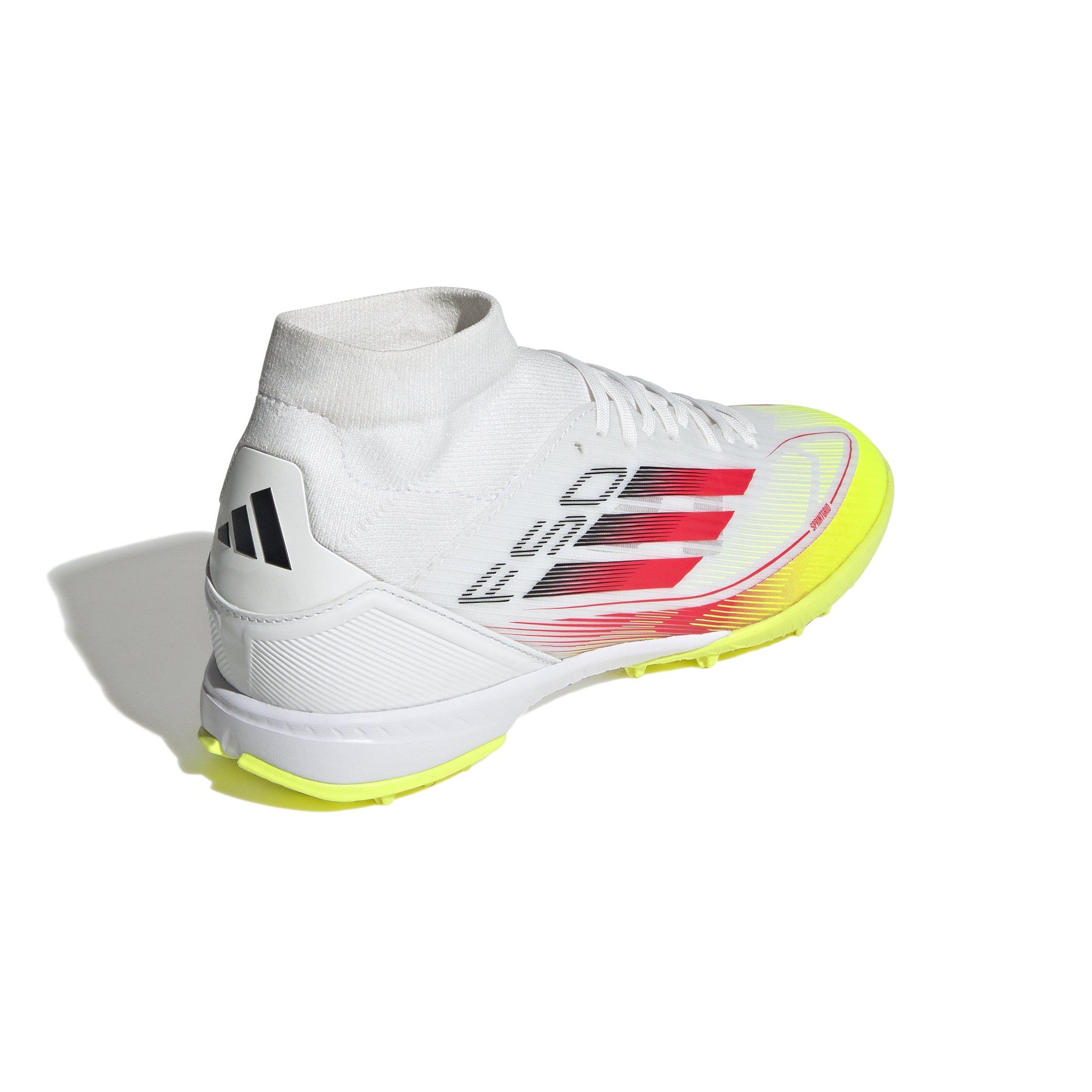 adidas F50 League Mid Turf "Ftwr White/Lucid Red/Solar Yellow" Women's Soccer Shoe - WHITE/RED/YELLOW Thumbnail View 4