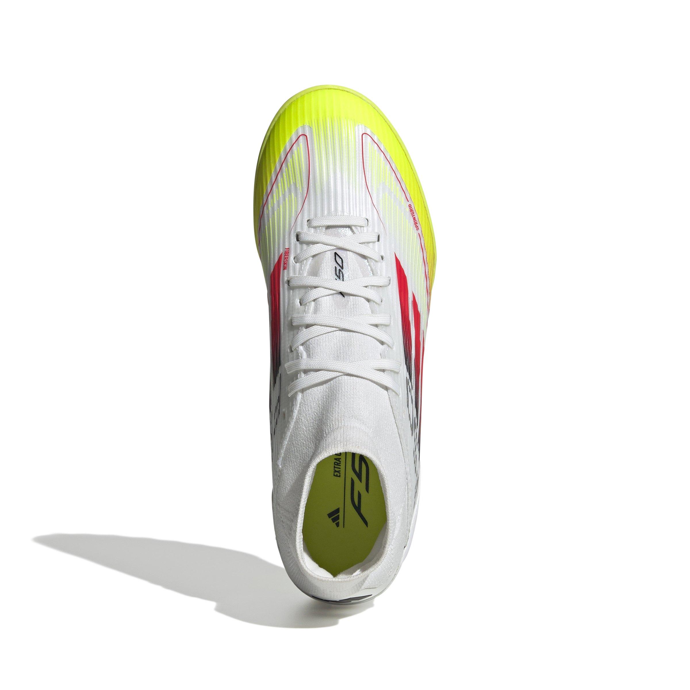 adidas F50 League Mid Turf "Ftwr White/Lucid Red/Solar Yellow" Women's Soccer Shoe - WHITE/RED/YELLOW Thumbnail View 5