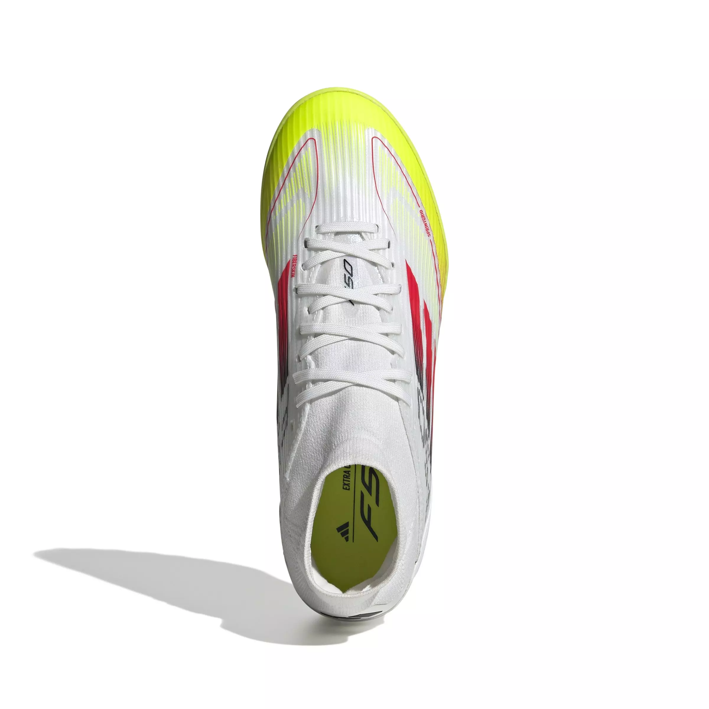 adidas F50 League Mid Turf "Ftwr White/Lucid Red/Solar Yellow" Women's Soccer Shoe - WHITE/RED/YELLOW
