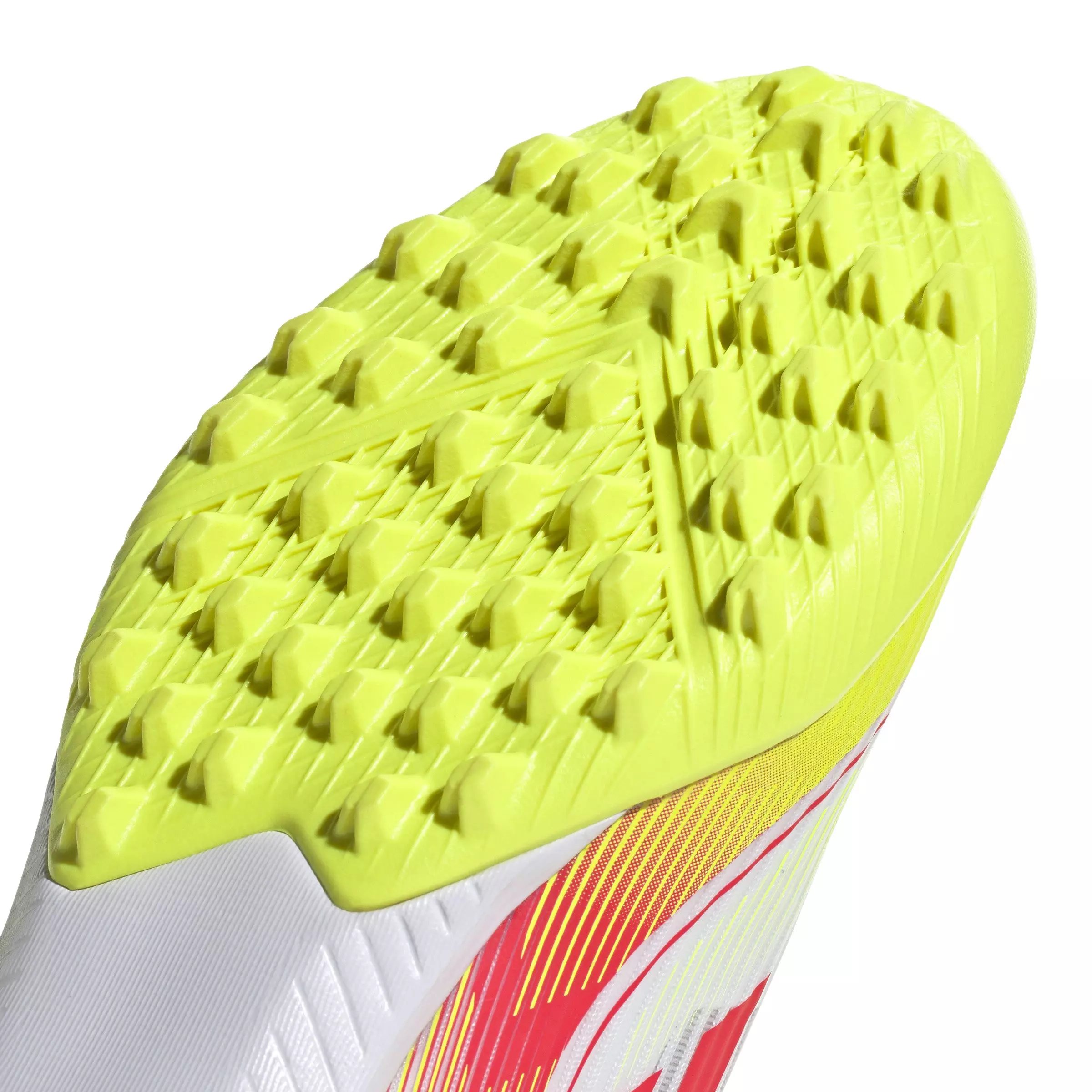adidas F50 League Mid Turf "Ftwr White/Lucid Red/Solar Yellow" Women's Soccer Shoe - WHITE/RED/YELLOW