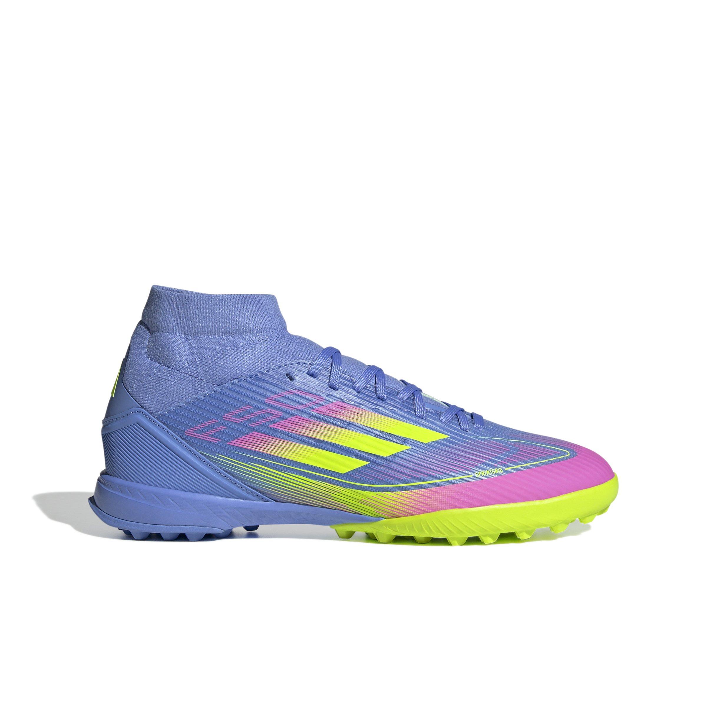 adidas F50 League Mid Turf "Blue Fusion/Lucid Lemon/Lucid Pink" Women's Soccer Shoe - BLUE/LEMON/PINK Thumbnail View 1