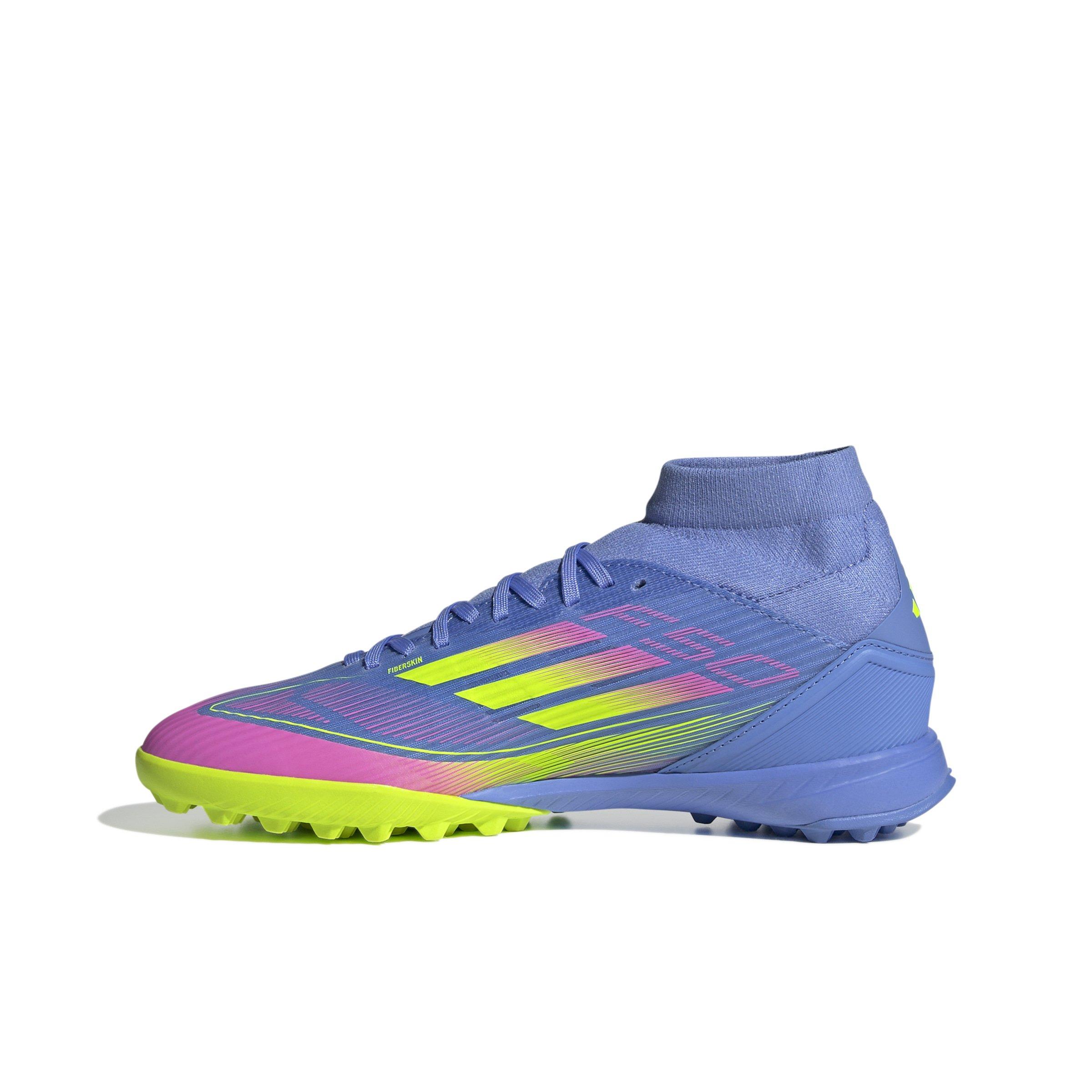 adidas F50 League Mid Turf "Blue Fusion/Lucid Lemon/Lucid Pink" Women's Soccer Shoe - BLUE/LEMON/PINK Thumbnail View 2