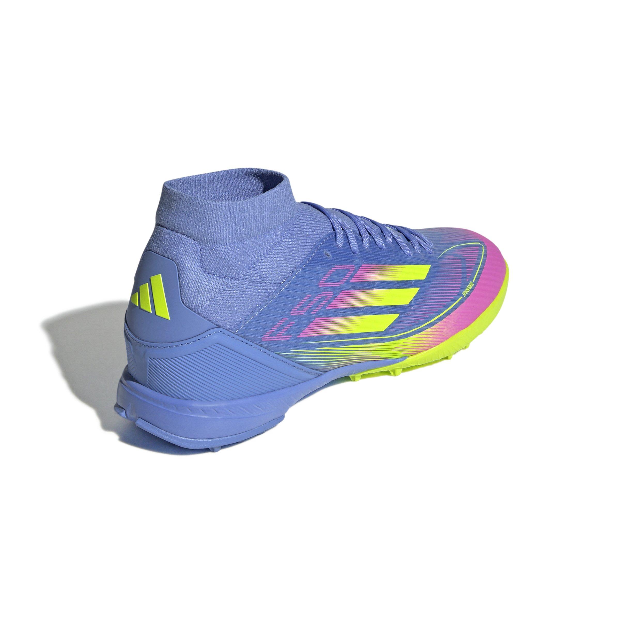 adidas F50 League Mid Turf "Blue Fusion/Lucid Lemon/Lucid Pink" Women's Soccer Shoe - BLUE/LEMON/PINK Thumbnail View 4