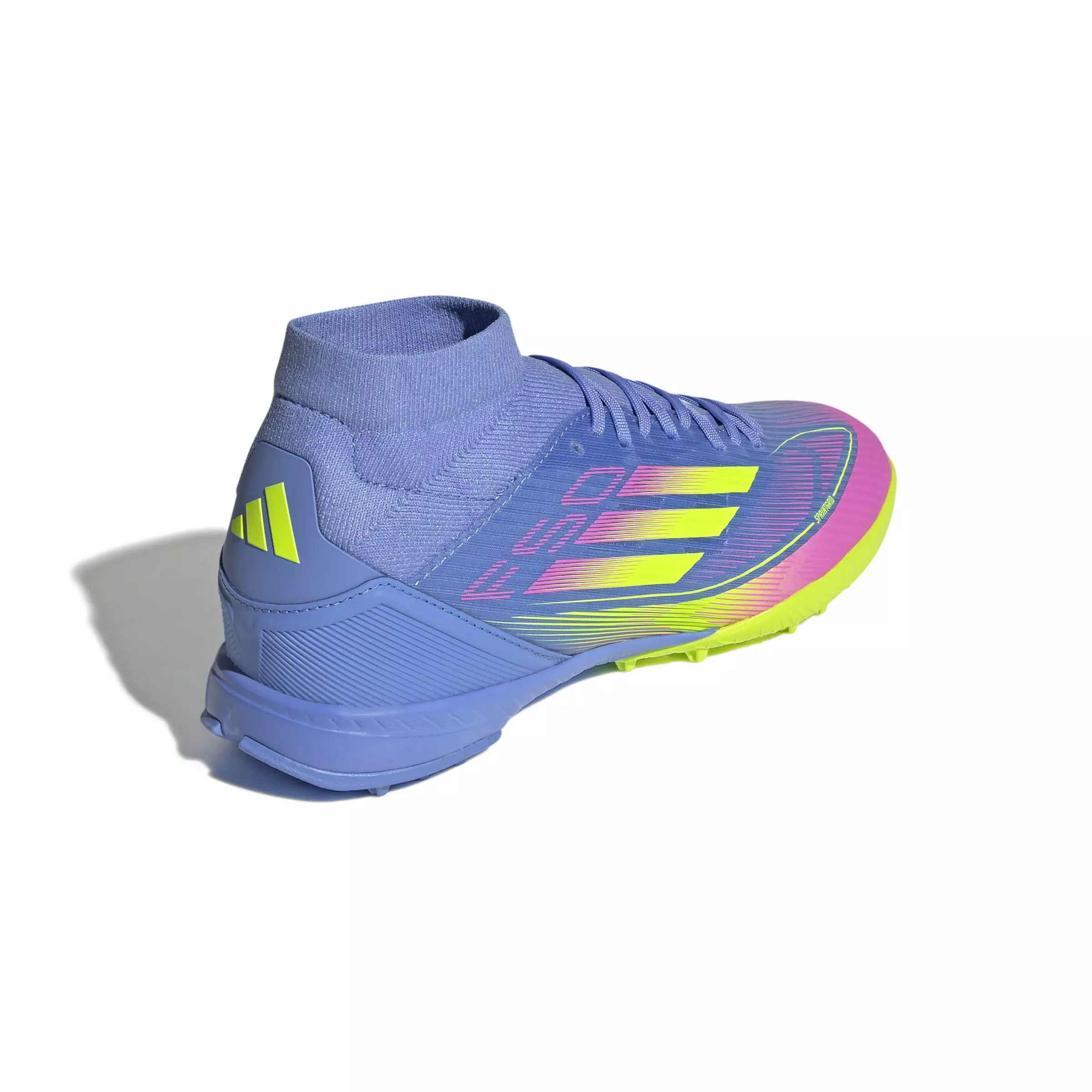 adidas F50 League Mid Turf "Blue Fusion/Lucid Lemon/Lucid Pink" Women's Soccer Shoe - BLUE/LEMON/PINK