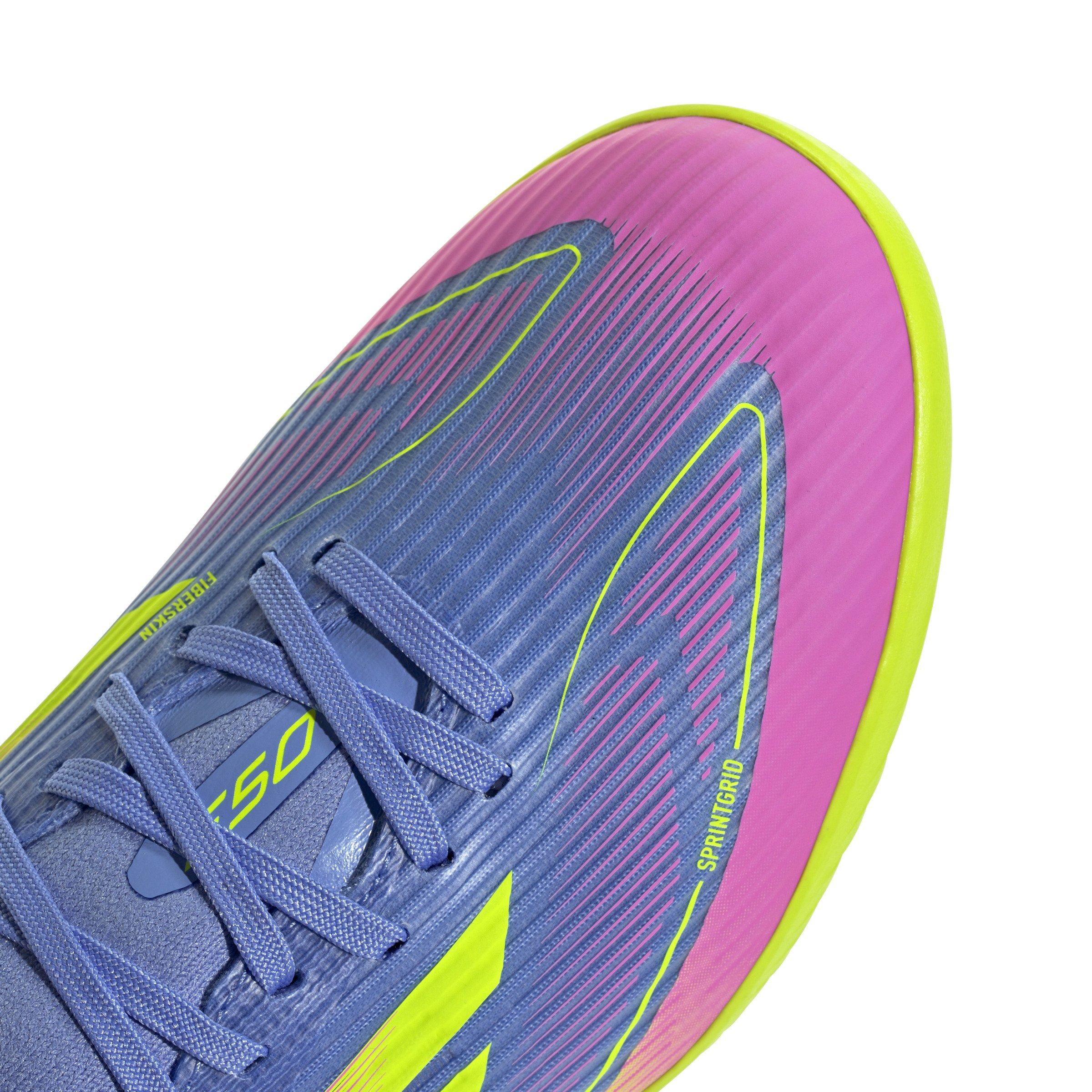 adidas F50 League Mid Turf "Blue Fusion/Lucid Lemon/Lucid Pink" Women's Soccer Shoe - BLUE/LEMON/PINK Thumbnail View 5