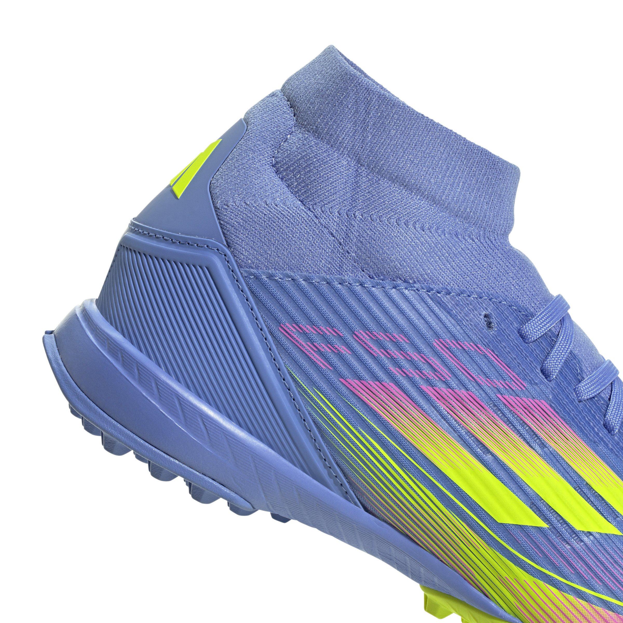 adidas F50 League Mid Turf "Blue Fusion/Lucid Lemon/Lucid Pink" Women's Soccer Shoe - BLUE/LEMON/PINK Thumbnail View 6