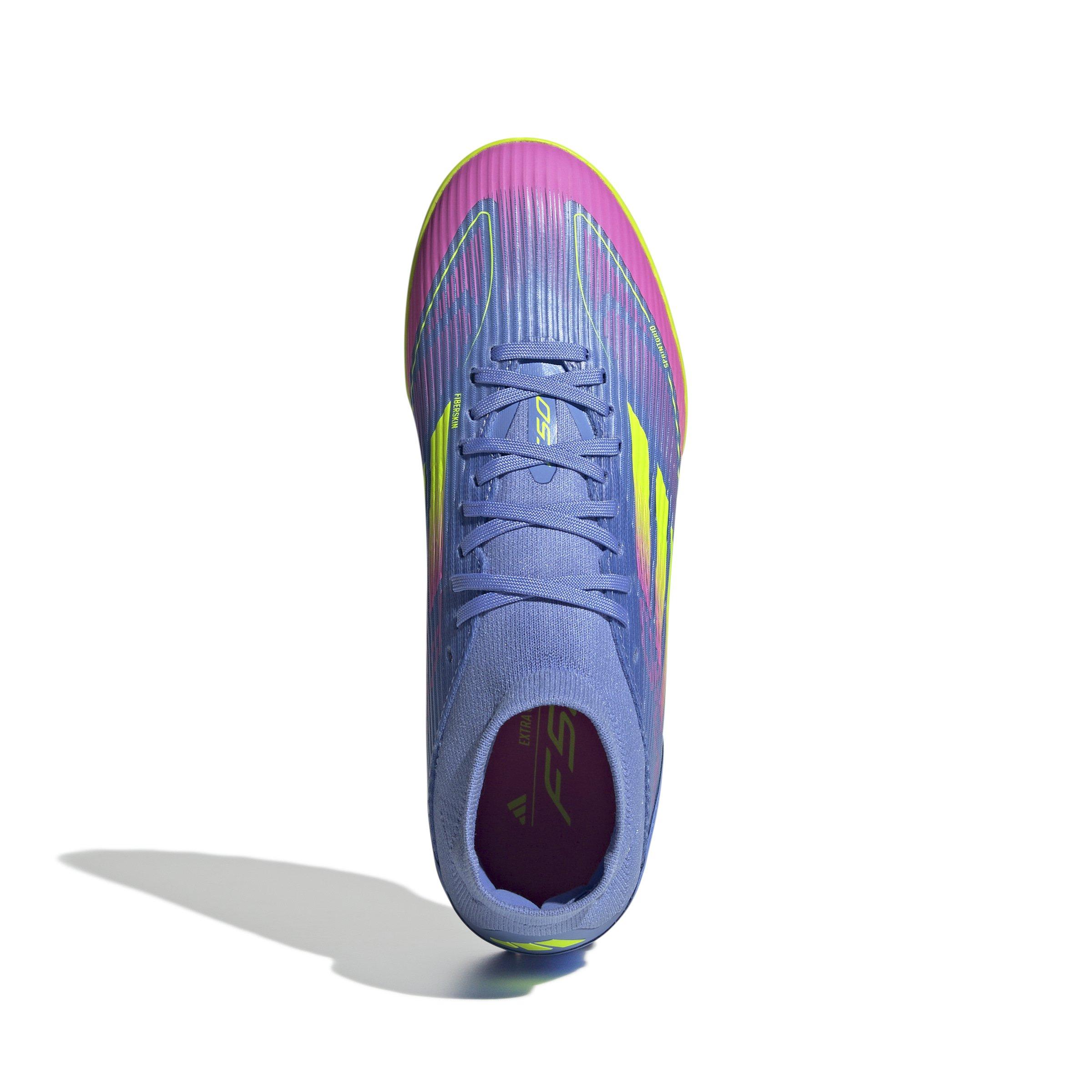 adidas F50 League Mid Turf "Blue Fusion/Lucid Lemon/Lucid Pink" Women's Soccer Shoe - BLUE/LEMON/PINK Thumbnail View 7