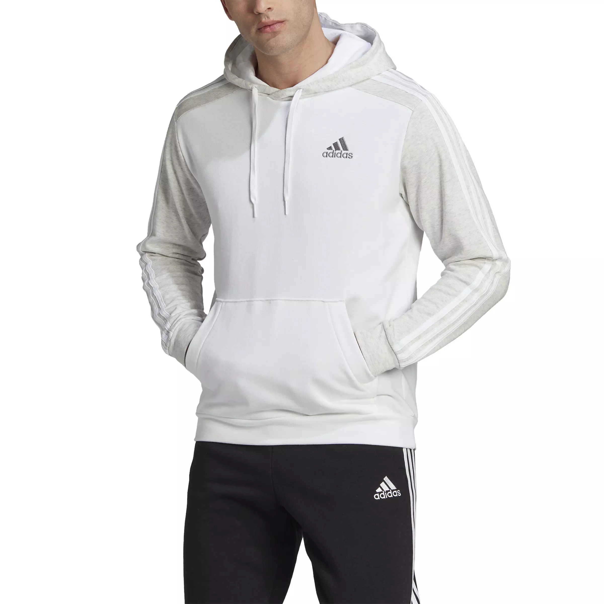 adidas Men's Essentials Mélange French Terry Pullover Hoodie-White - WHITE