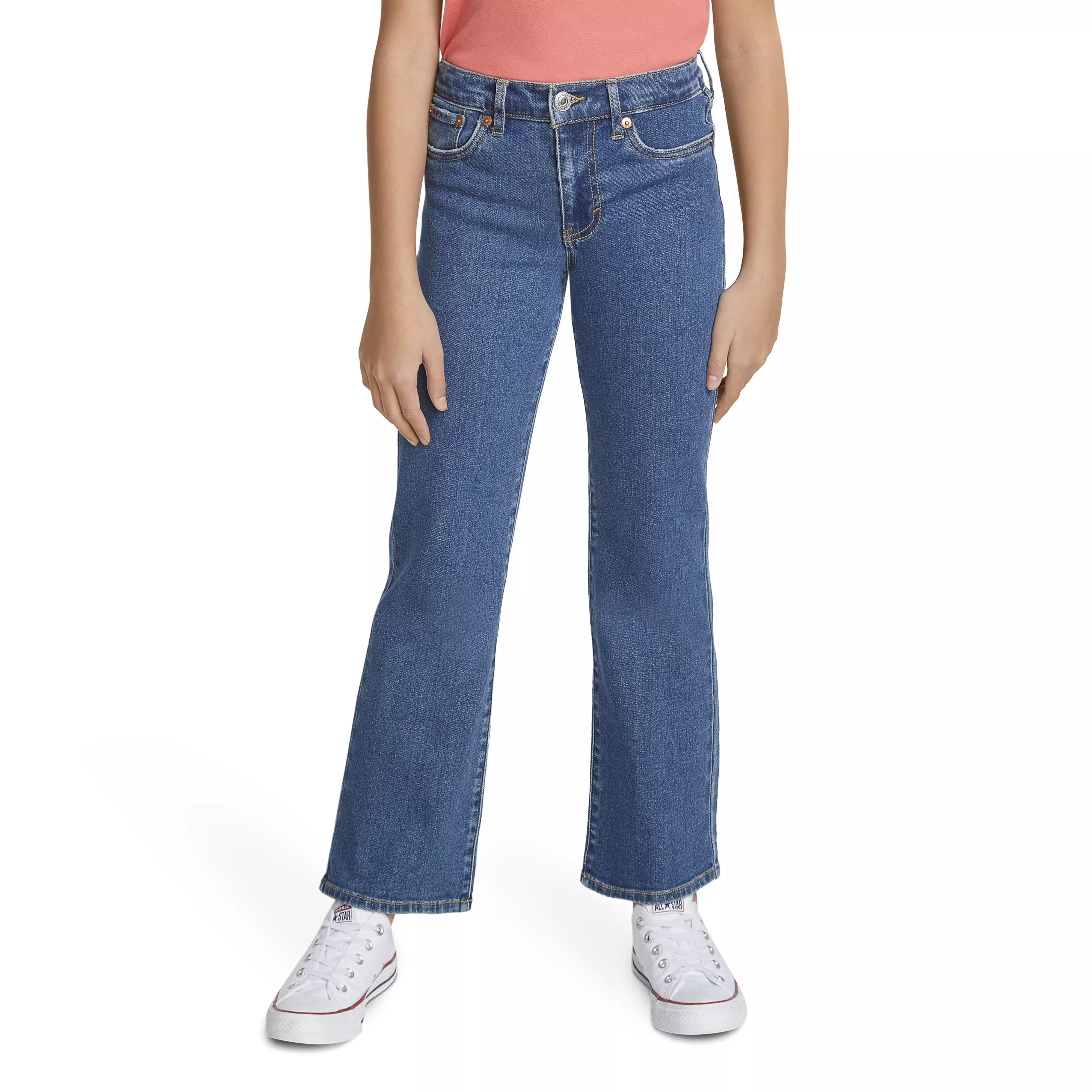 Levi's Wide Leg Med Washed Big Girls' Denim Blue Jeans - BLUE
