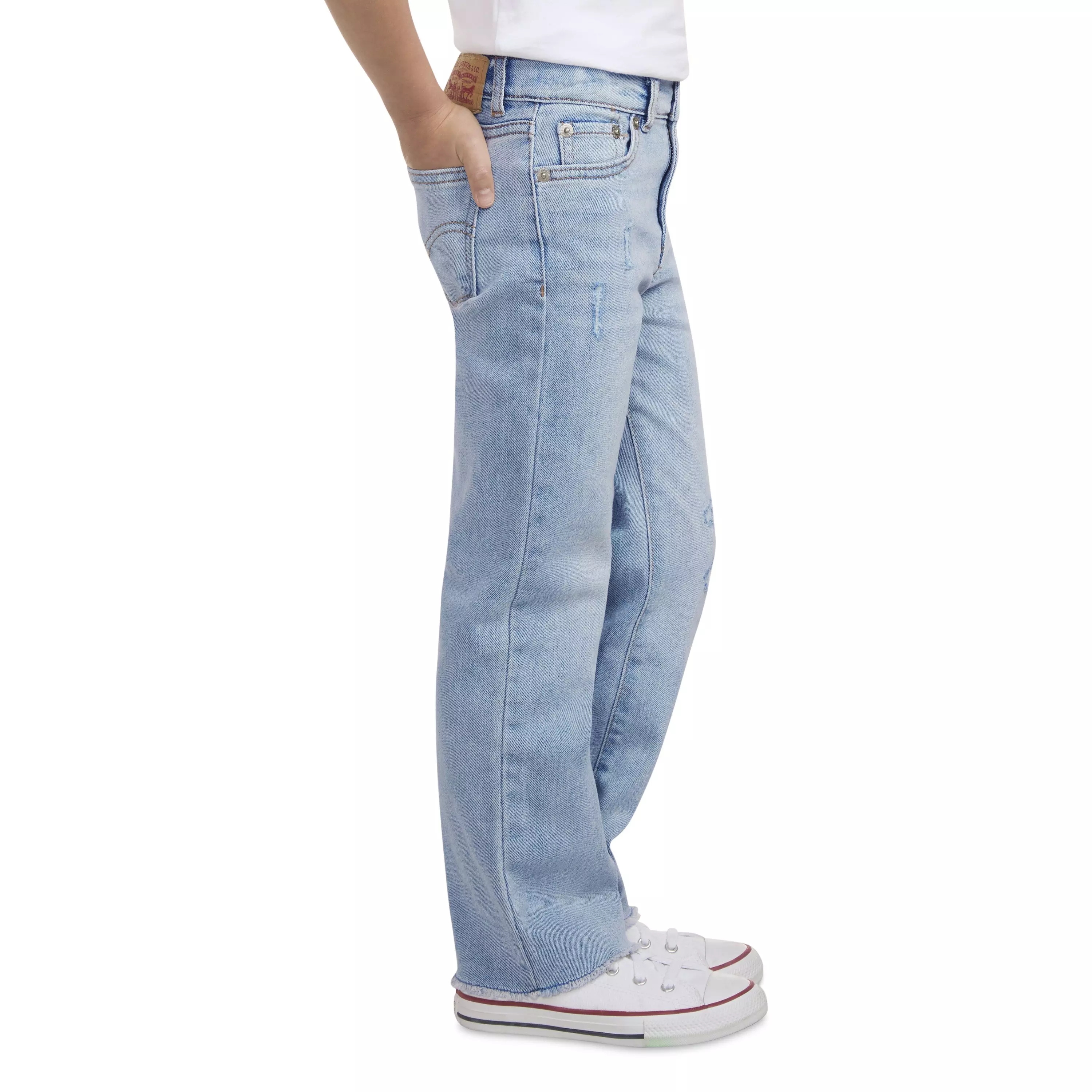 Levi's Wide Leg Lt Wash Little Girls' Bauhaus Blues Denim Jeans - BAUHAUS BLUES