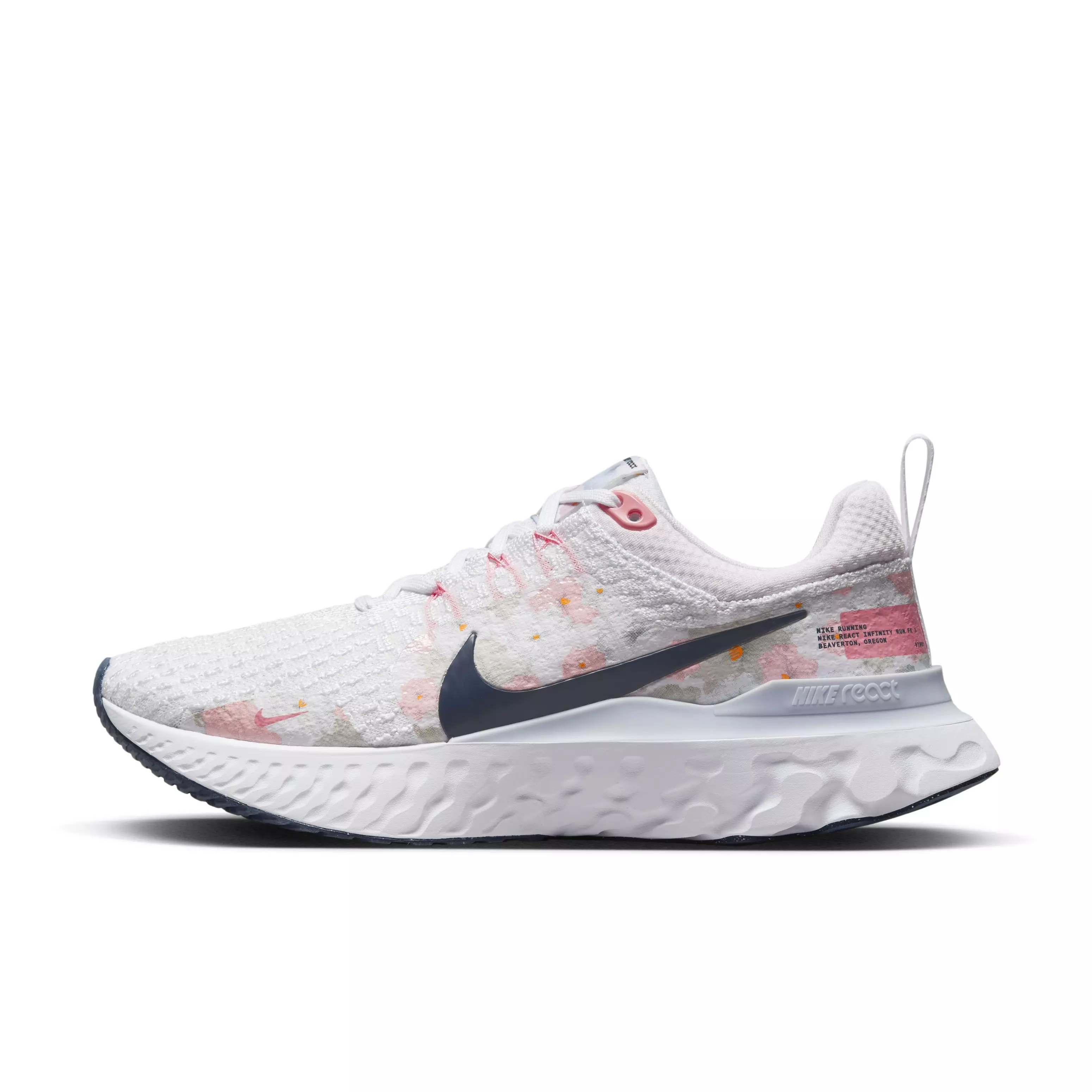 Nike React Infinity Flyknit 3 "White/Platinum Tint/Pearl Pink/Midnight Navy" Women's Running Shoe - WHITE/PLATINUM/PINK/NAVY