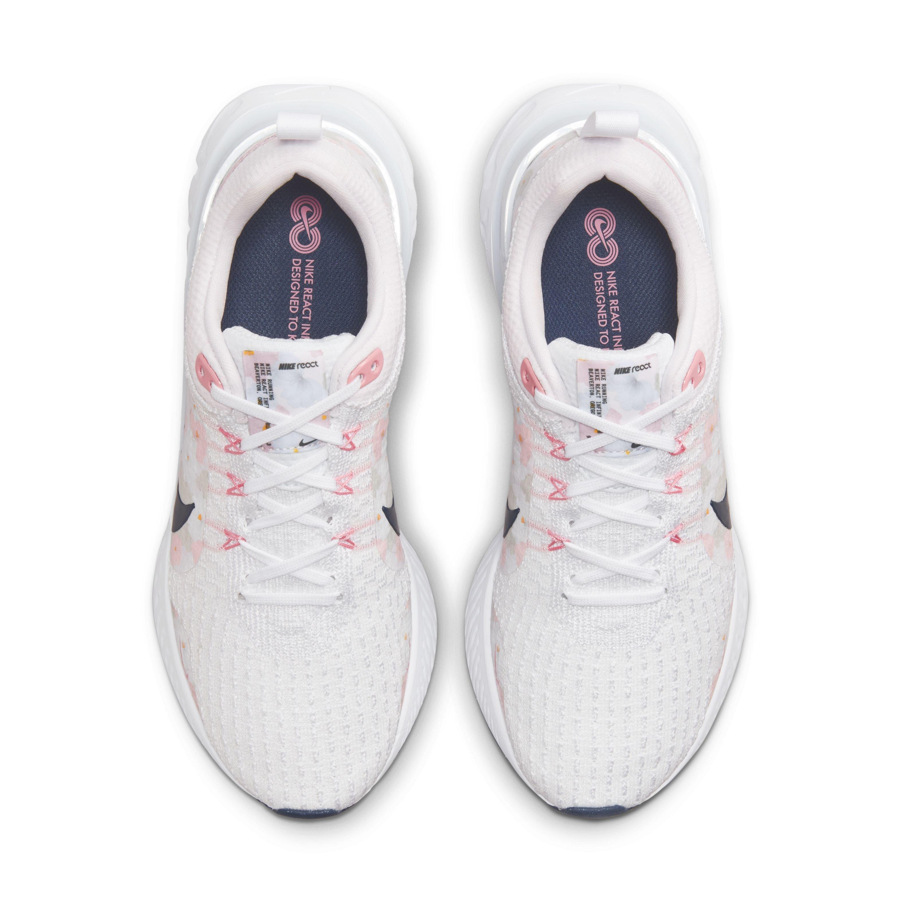 Nike React Infinity Flyknit 3 "White/Platinum Tint/Pearl Pink/Midnight Navy" Women's Running Shoe - WHITE/PLATINUM/PINK/NAVY Thumbnail View 4