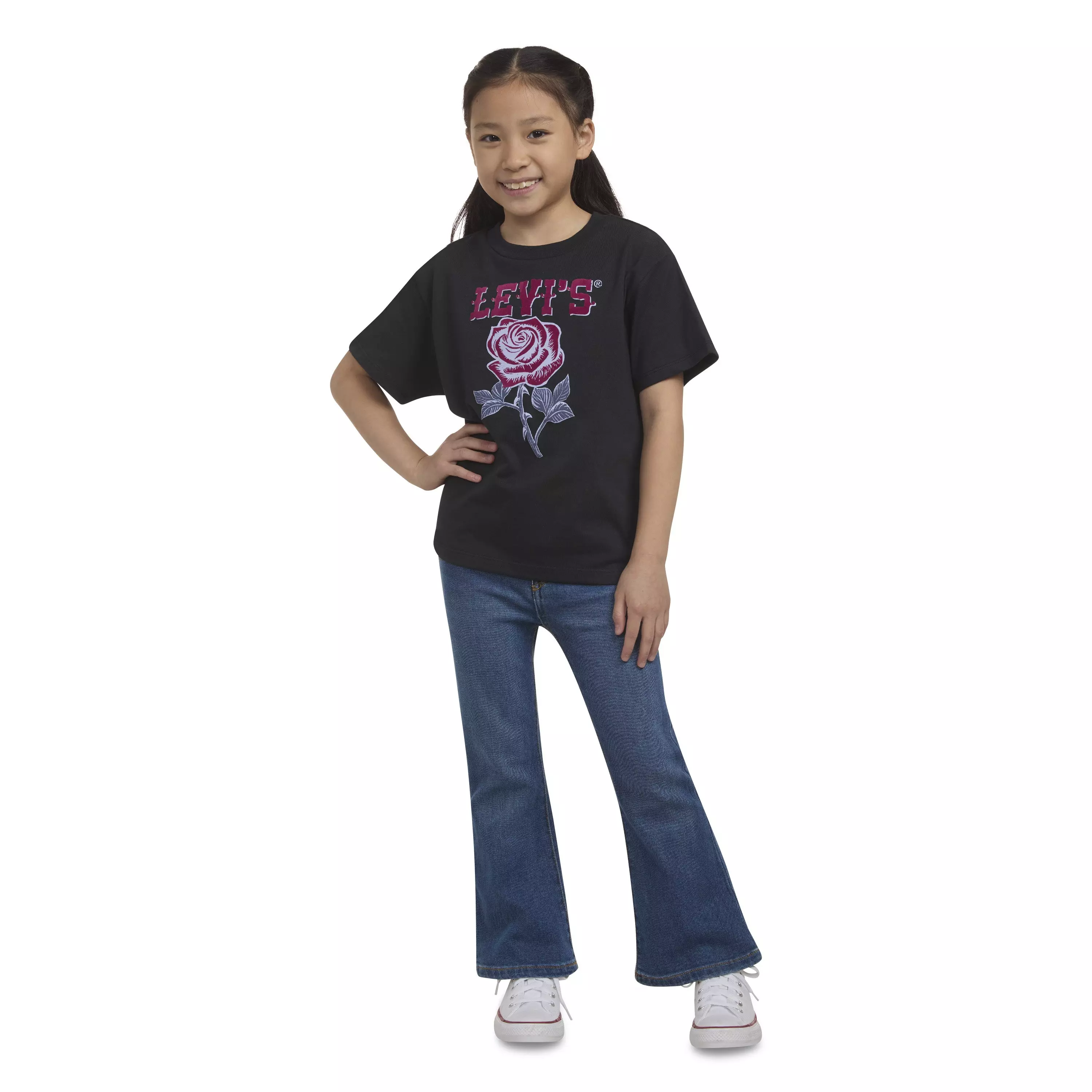 Levi's Little Girls' 726 High Rise Flare Dark Blue Wash Denim Jeans - DARK BLUE
