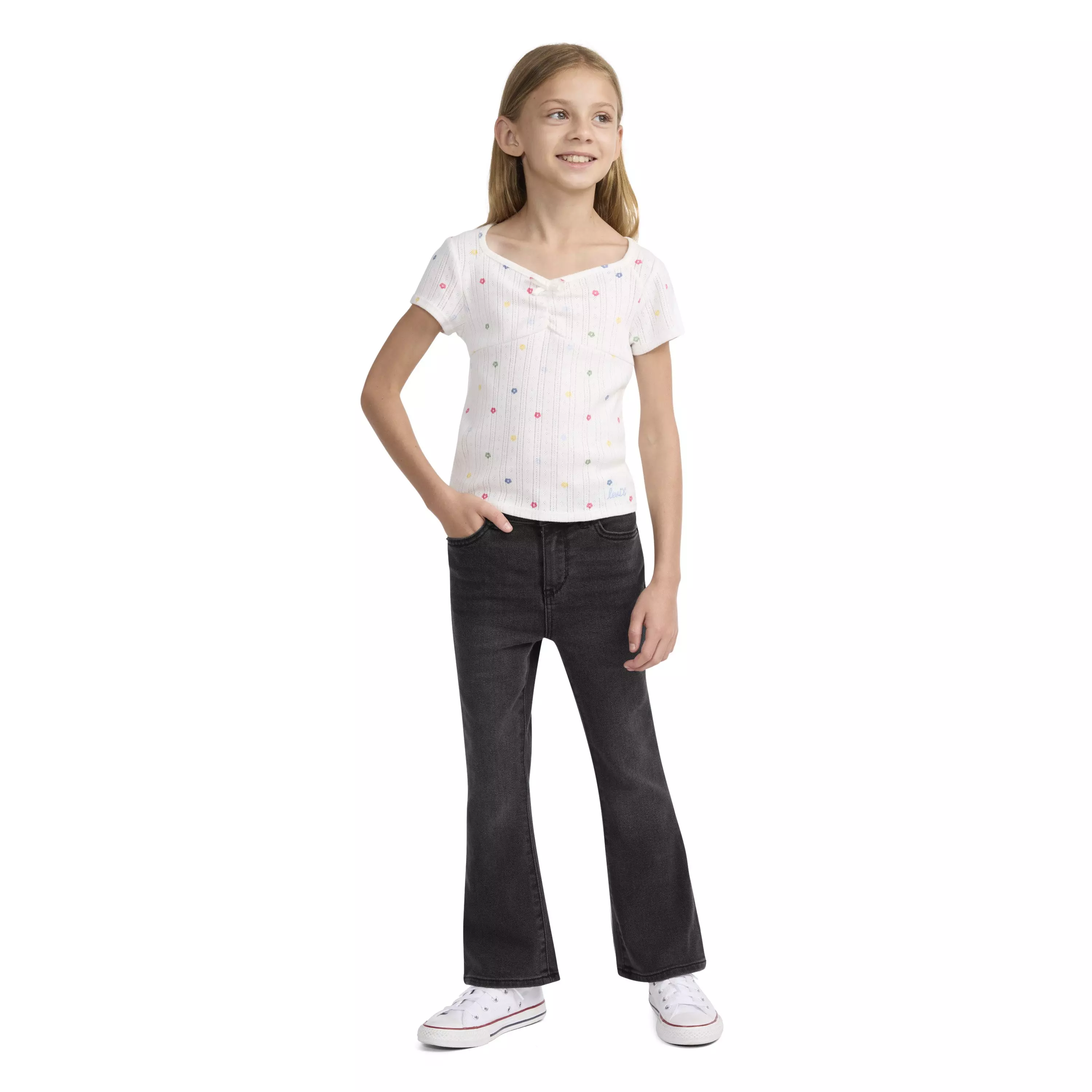 Levi's Little Girls' 726 High Rise Flare Black Wash Denim Jeans - BLACK