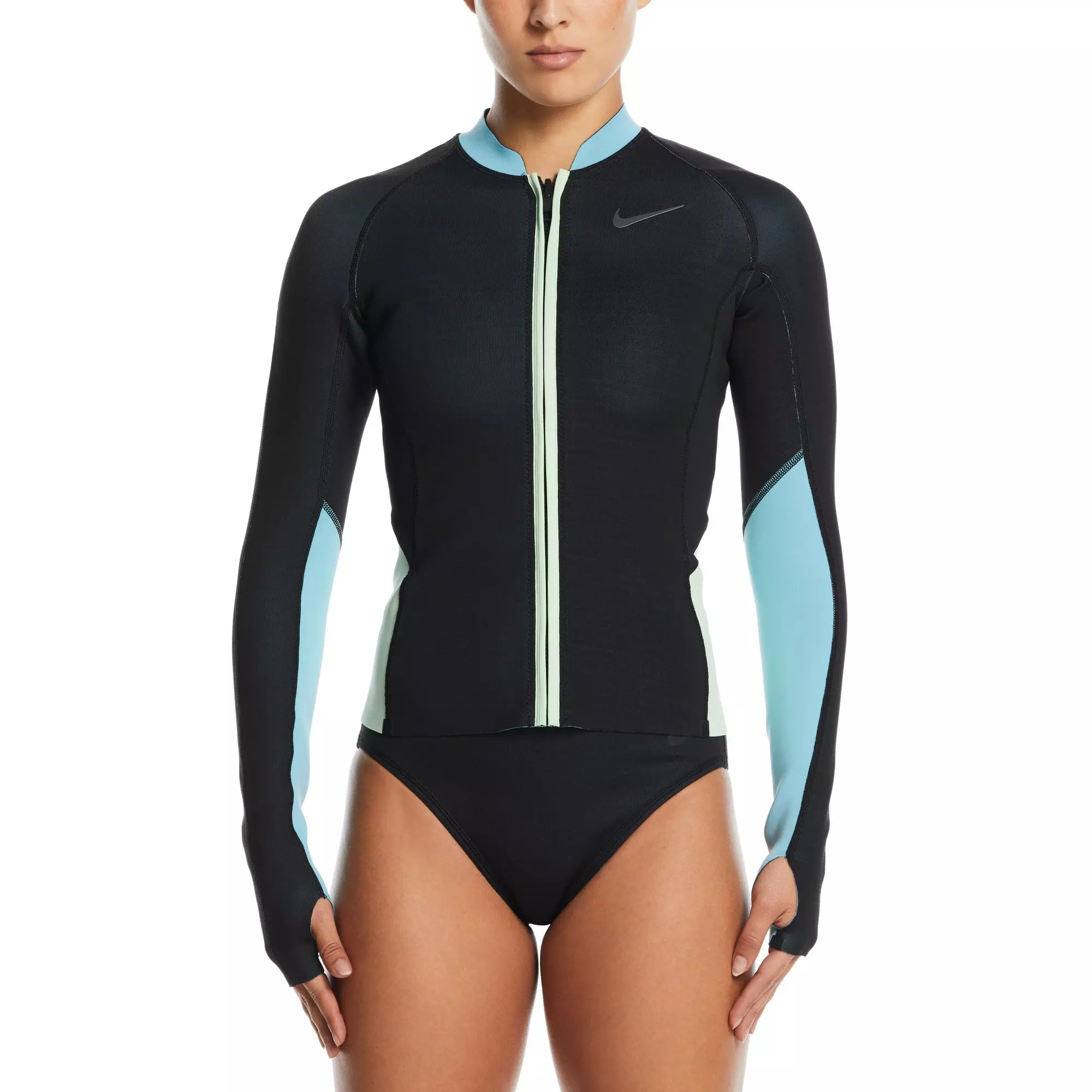 Nike Women's Swim Fusion Long Sleeve Reversible Zip Shirt - Black/Blue - BLACK/BLUE