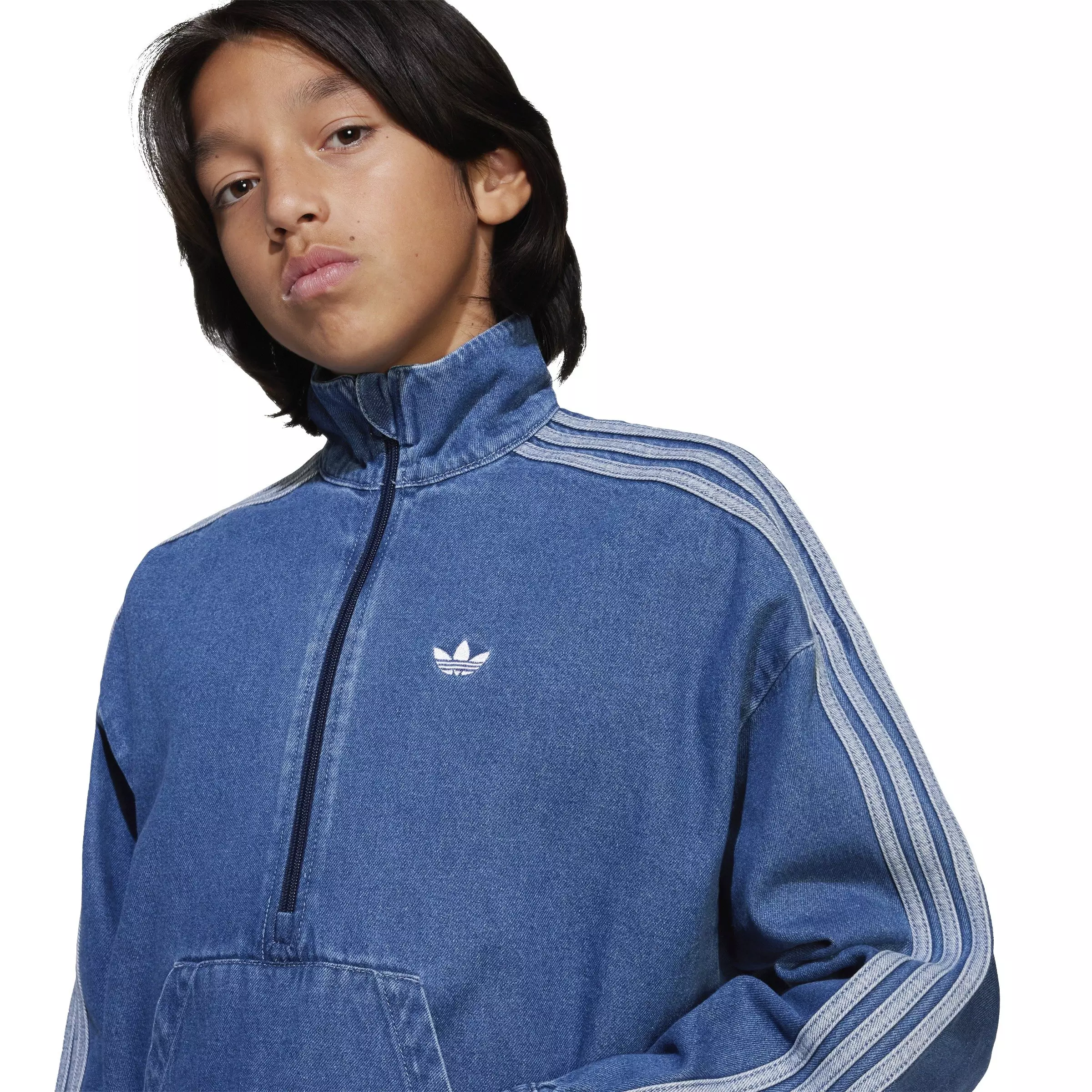 adidas Originals Big Kids' Adicolor Medium Blue Denim Jacket - BLUE