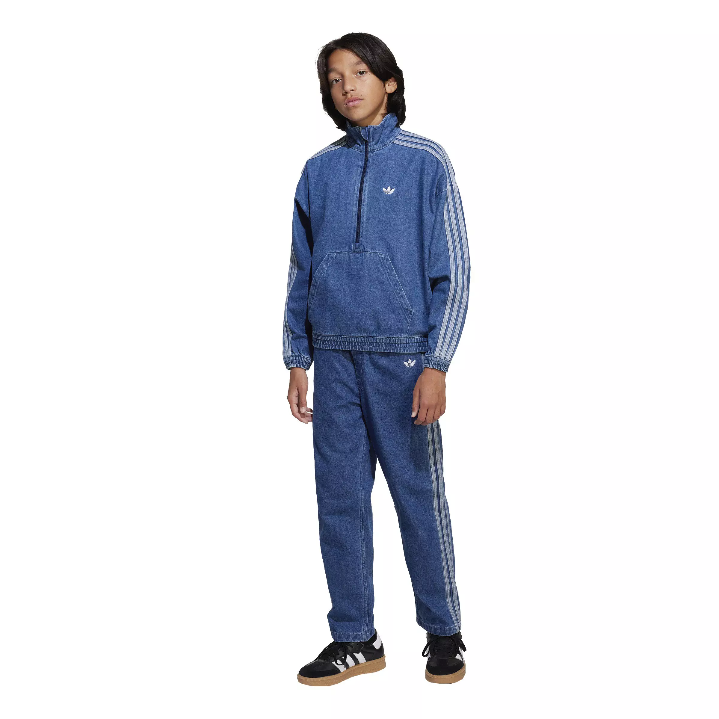 adidas Originals Big Kids' Adicolor Medium Blue Denim Jacket - BLUE