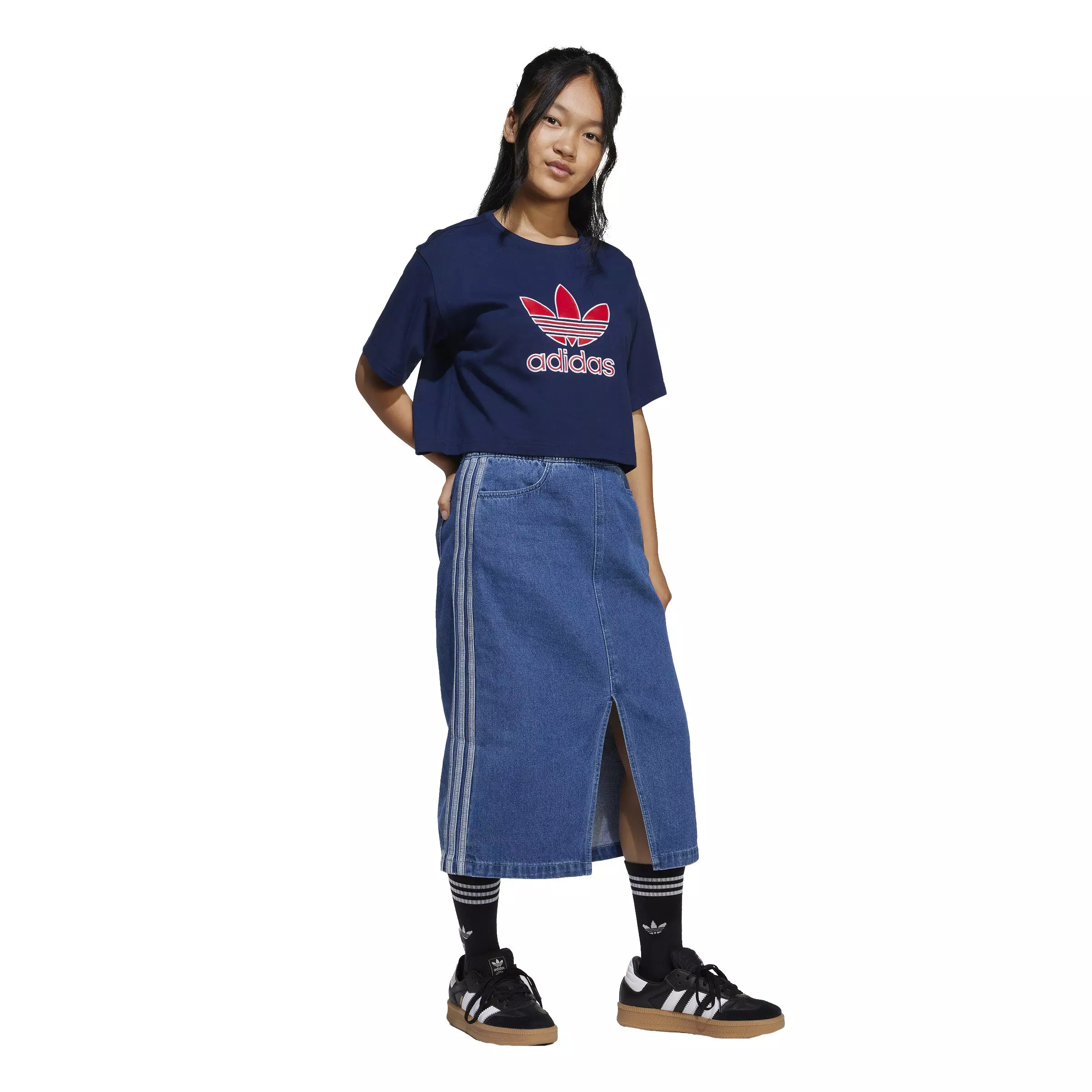 adidas Originals Big Girls' Adicolor Denim Skirt - BLUE