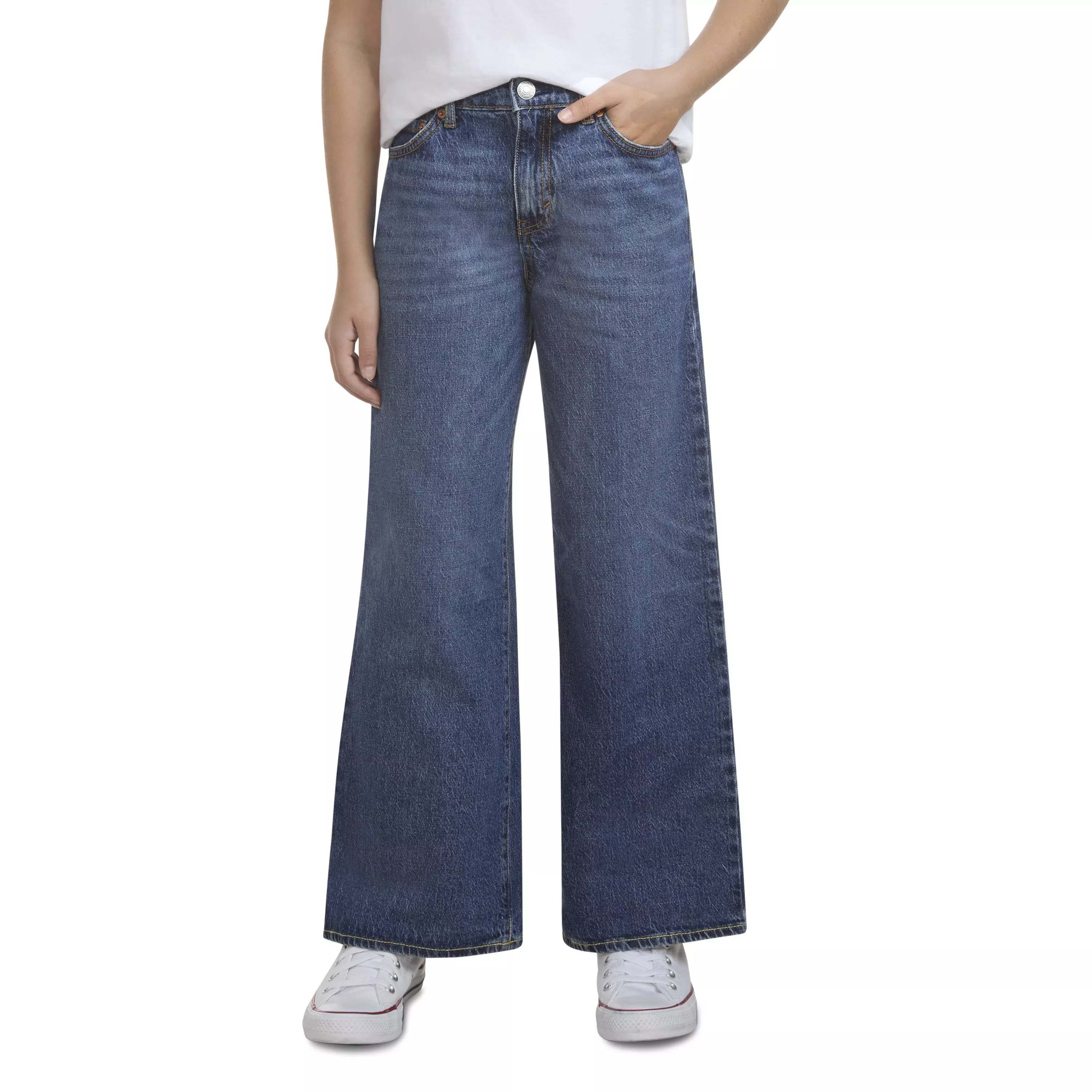 Levi's High Rise Baggy Med Wash Big Girls' Dark Blue Denim Jeans - DK BLUE