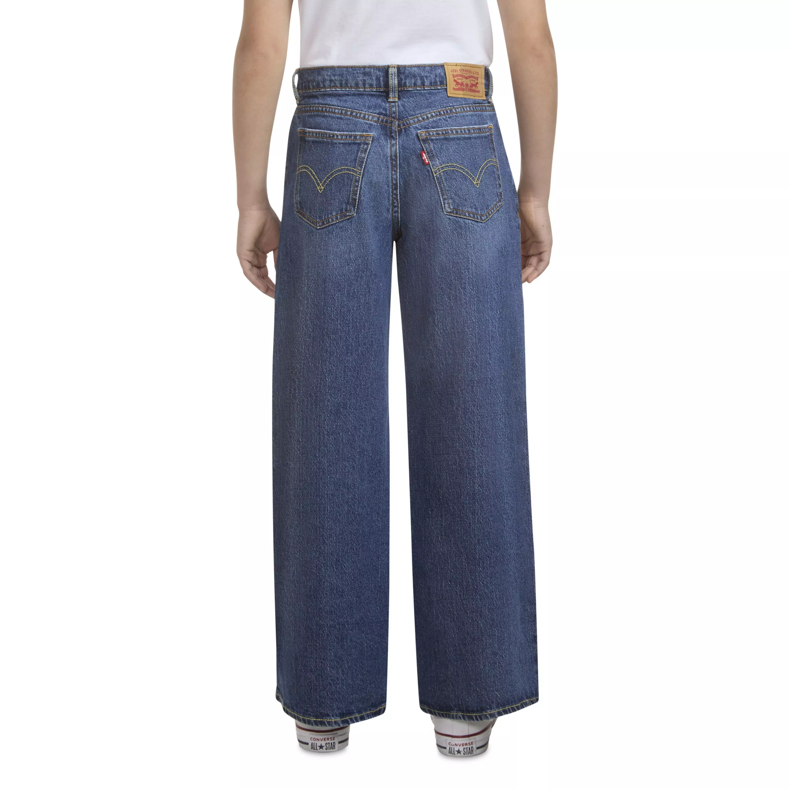 Levi's High Rise Baggy Med Wash Big Girls' Dark Blue Denim Jeans - DK BLUE