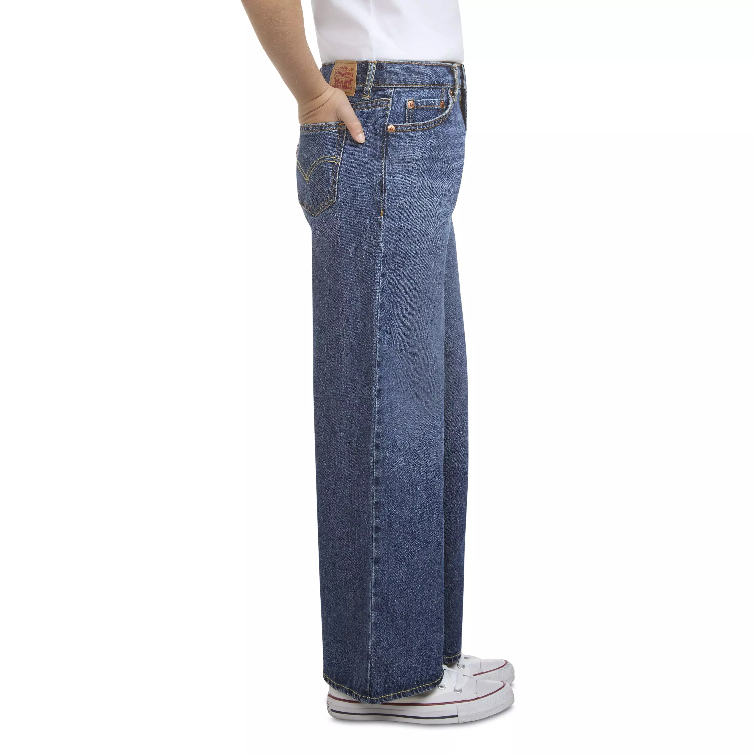 Levi's High Rise Baggy Med Wash Big Girls' Dark Blue Denim Jeans - DK BLUE