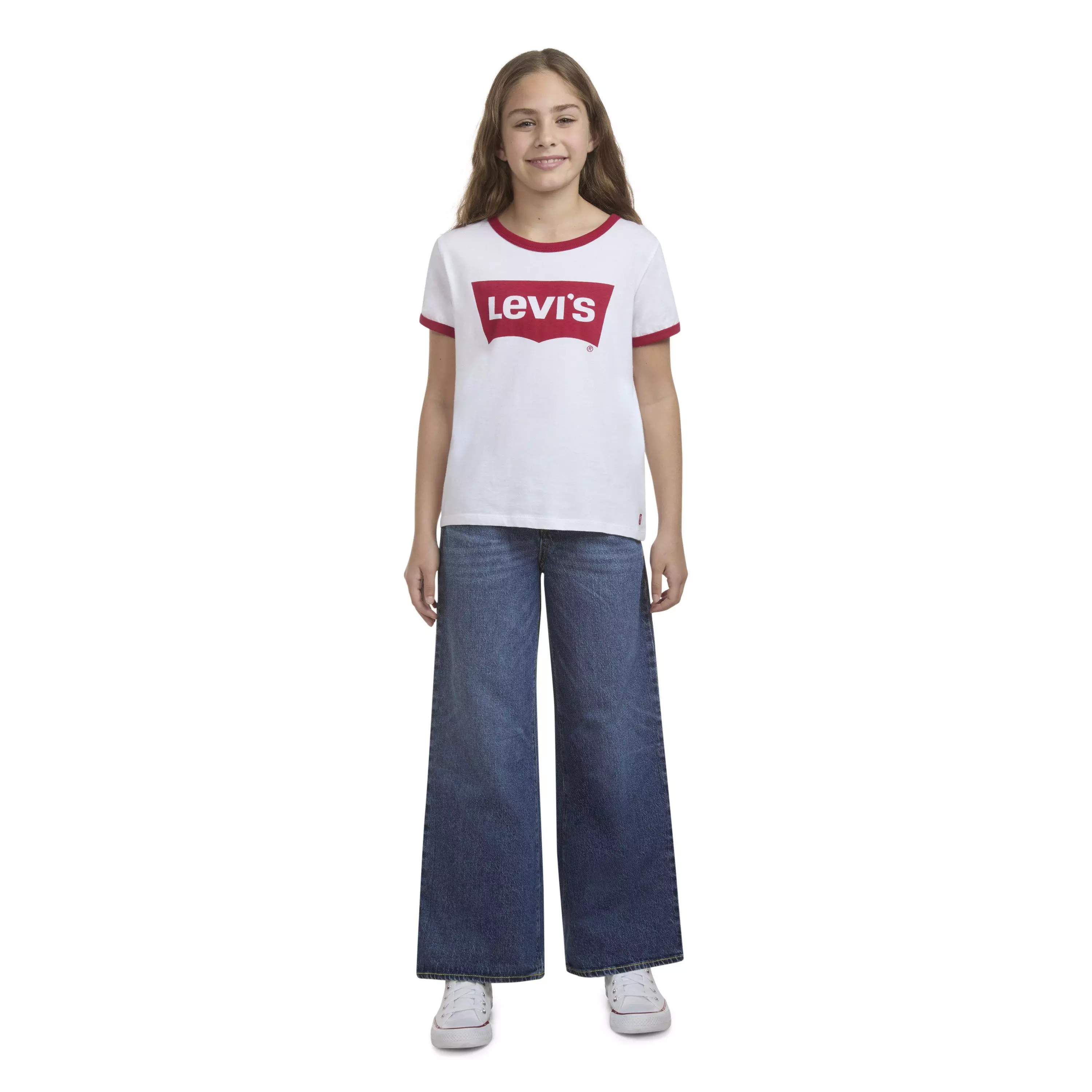 Levi's High Rise Baggy Med Wash Big Girls' Dark Blue Denim Jeans - DK BLUE