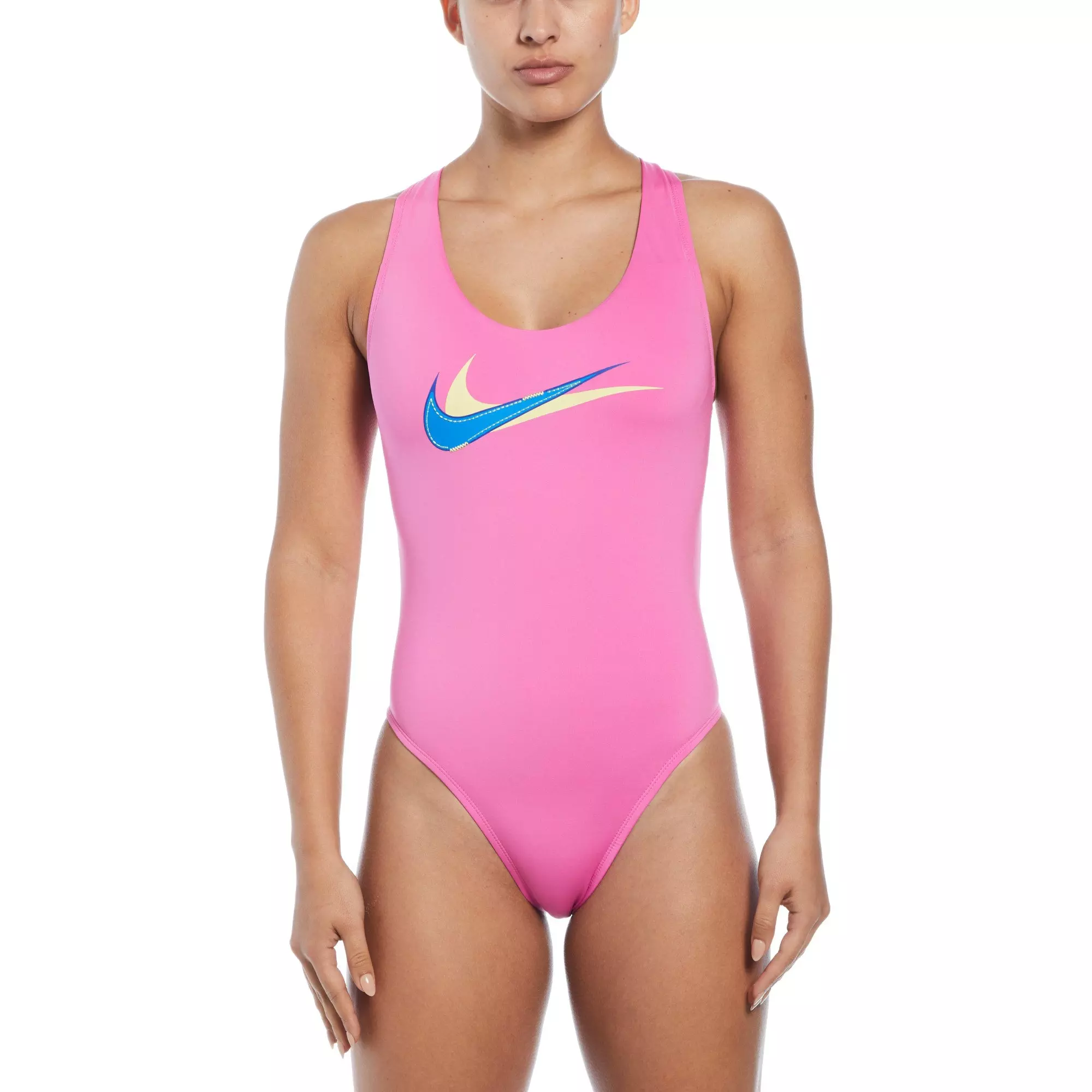 Nike Women's Swim Multi Logo Crossback One Piece Swimsuit - PINK