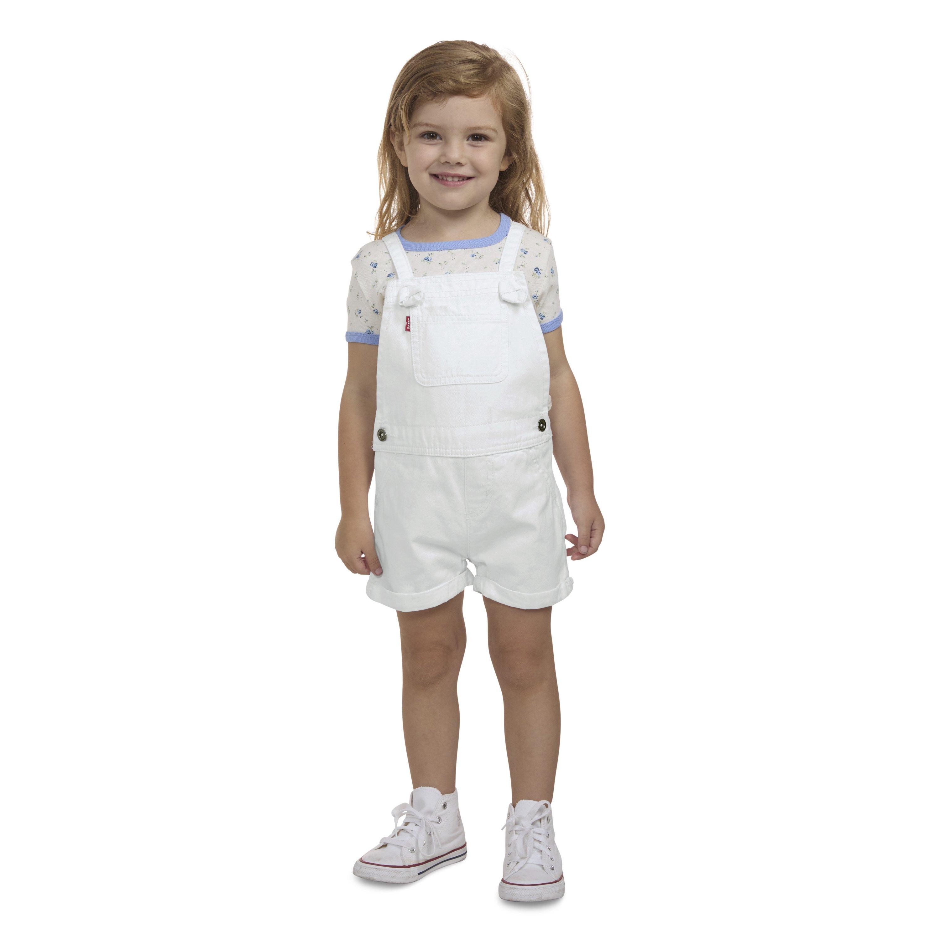Levi's Knot Strap Toddler Girls' White Wash Denim Shortalls