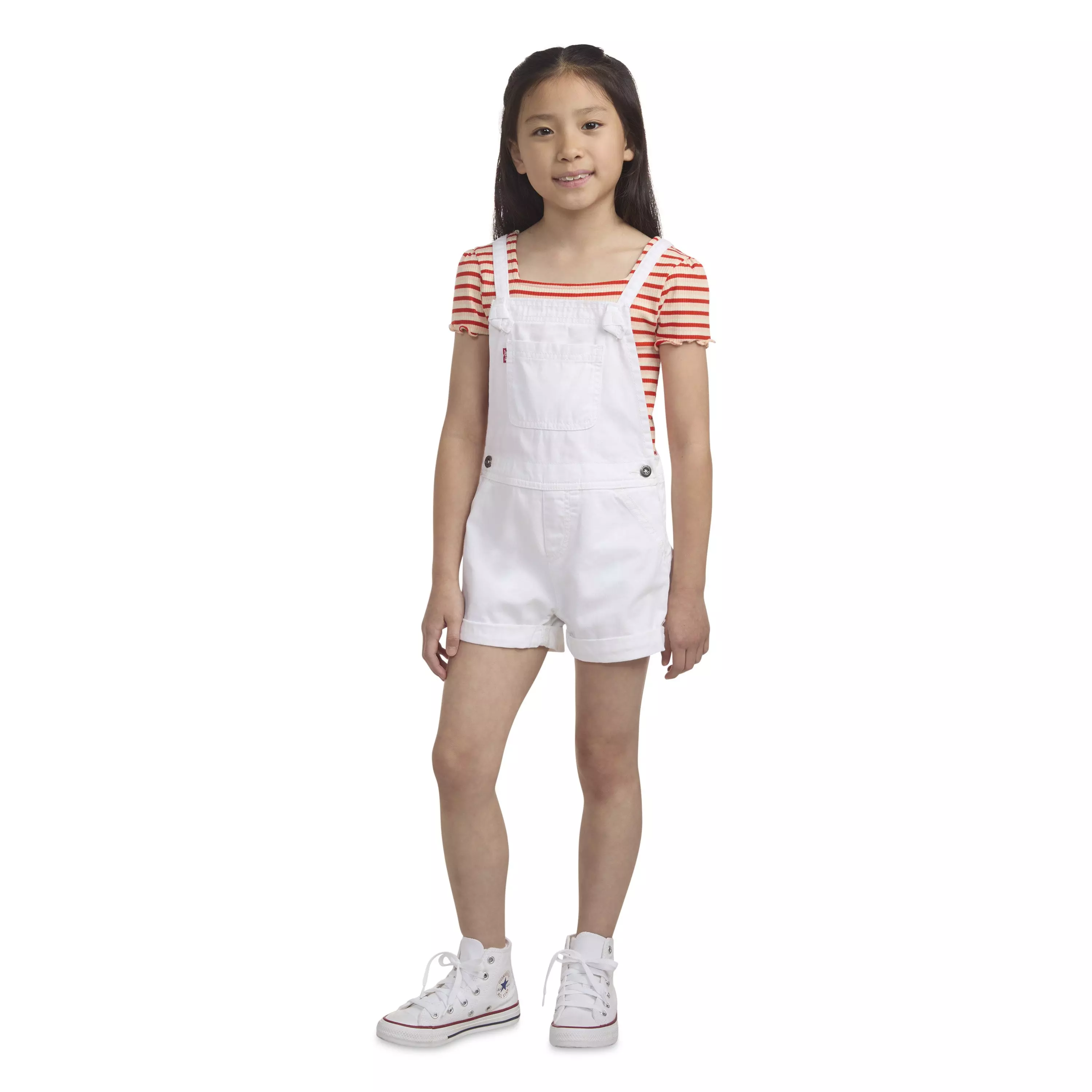 Levi's Little Girls' Knot Strap Wash Denim Shortalls - White - WHITE