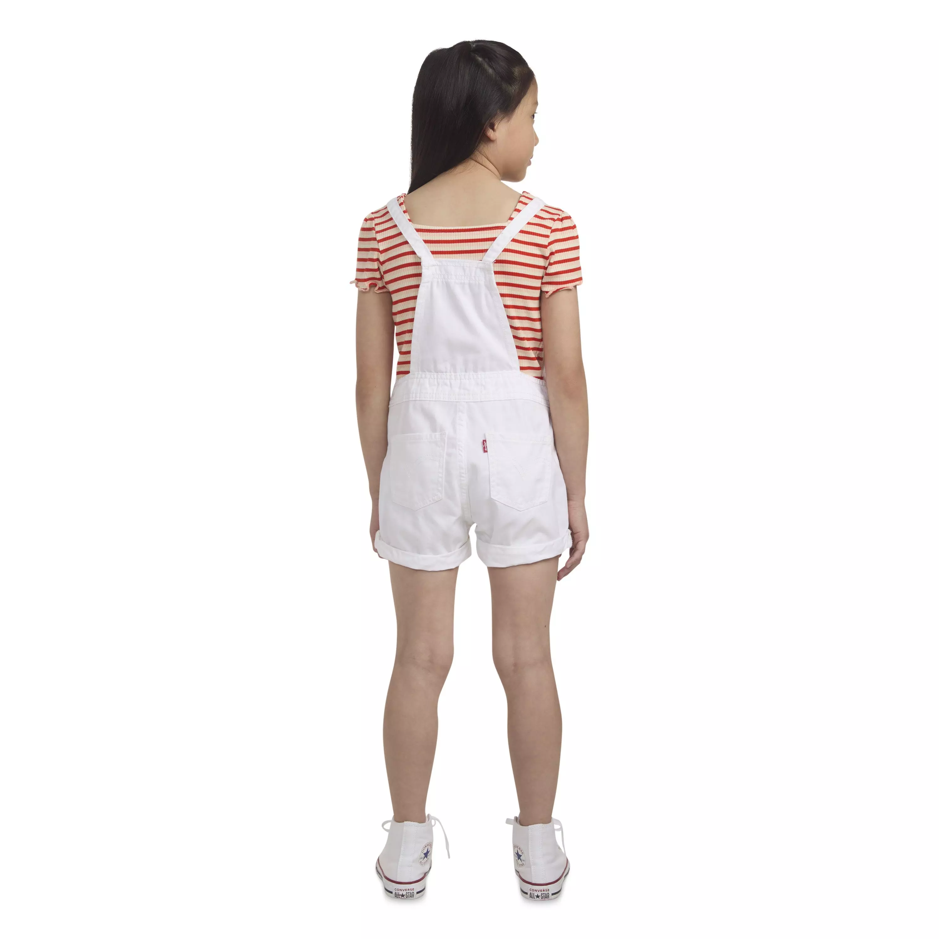Levi's Little Girls' Knot Strap White Wash Denim Shortalls - WHITE