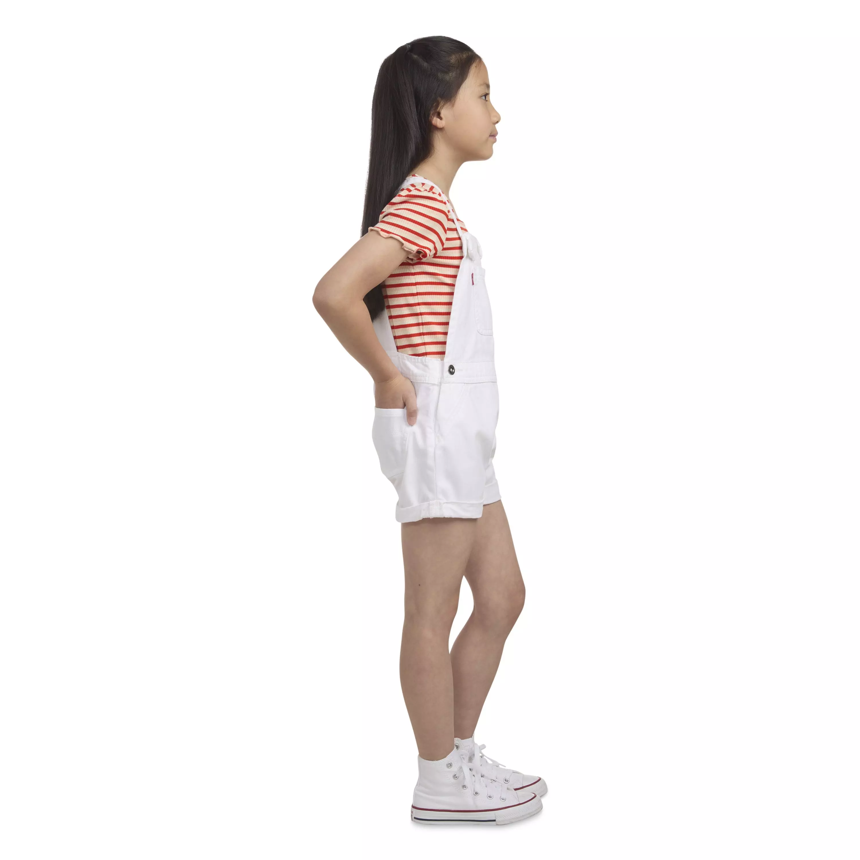 Levi's Little Girls' Knot Strap White Wash Denim Shortalls - WHITE