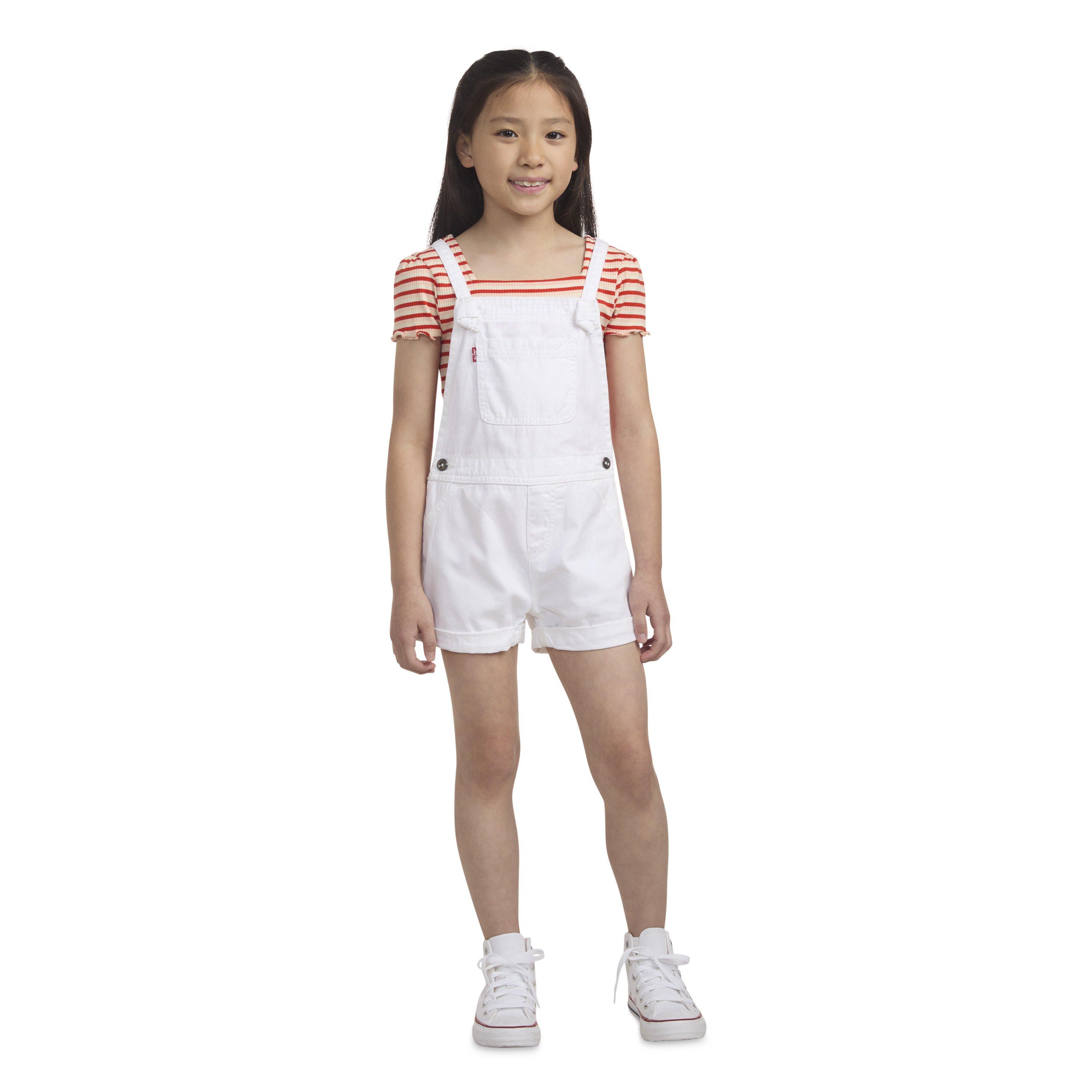 Levi's Knot Strap Little Girls' White Wash Denim Shortalls