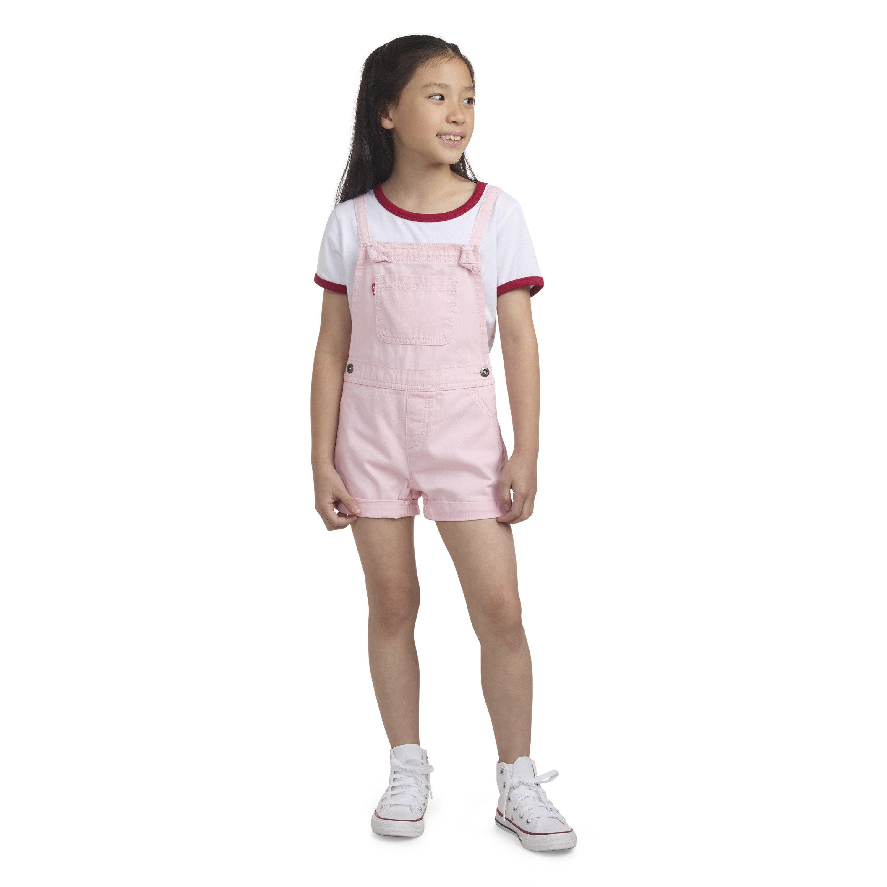 Levi's Knot Strap Little Girls' Pink Wash Denim Shortalls