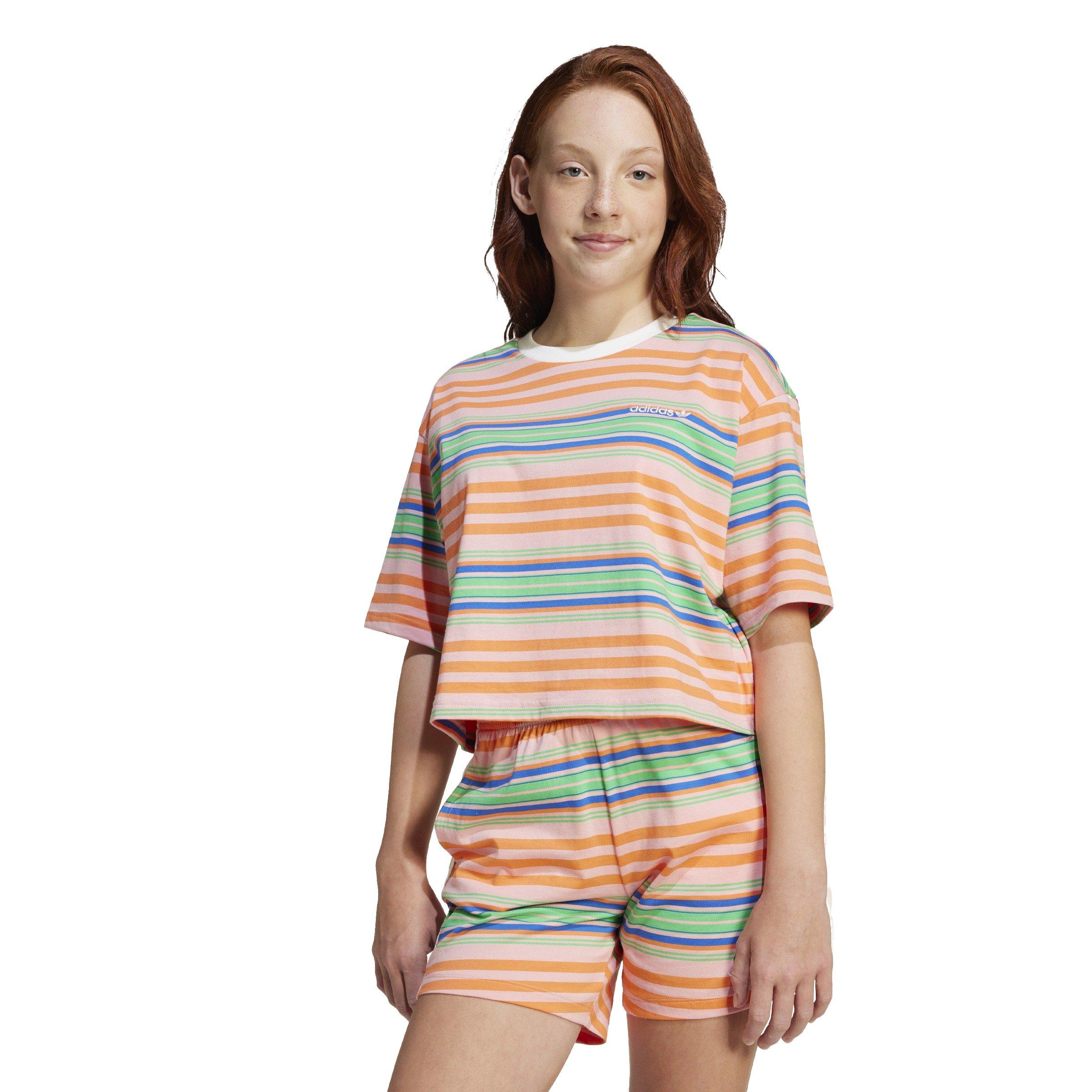 adidas Originals Big Girls' Striped Crop Tee - Multi-Color