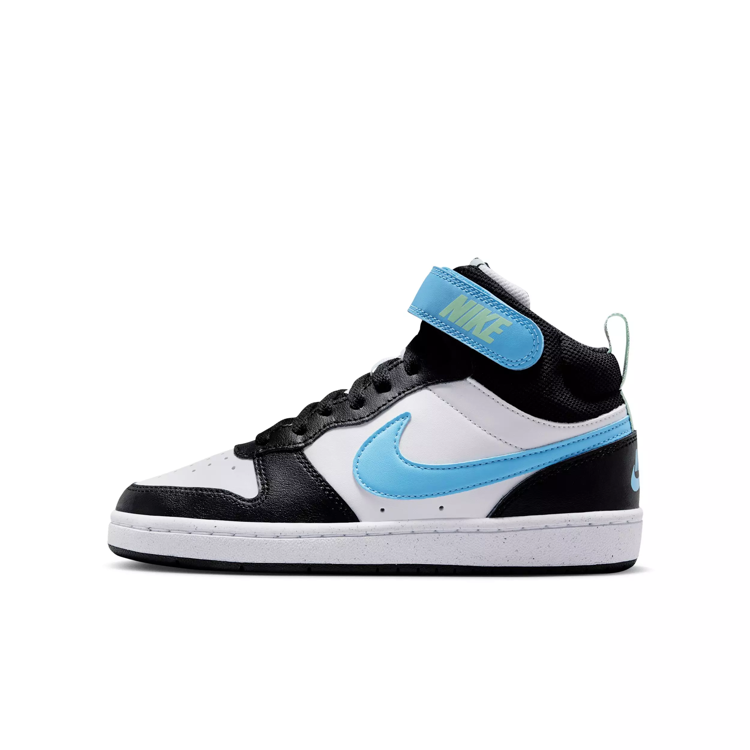 Nike Court Borough Mid 2 "White/Black/Arctic Green/Football Blue" Grade School Boys' Shoe - WHITE/BLACK/GREEN/BLUE