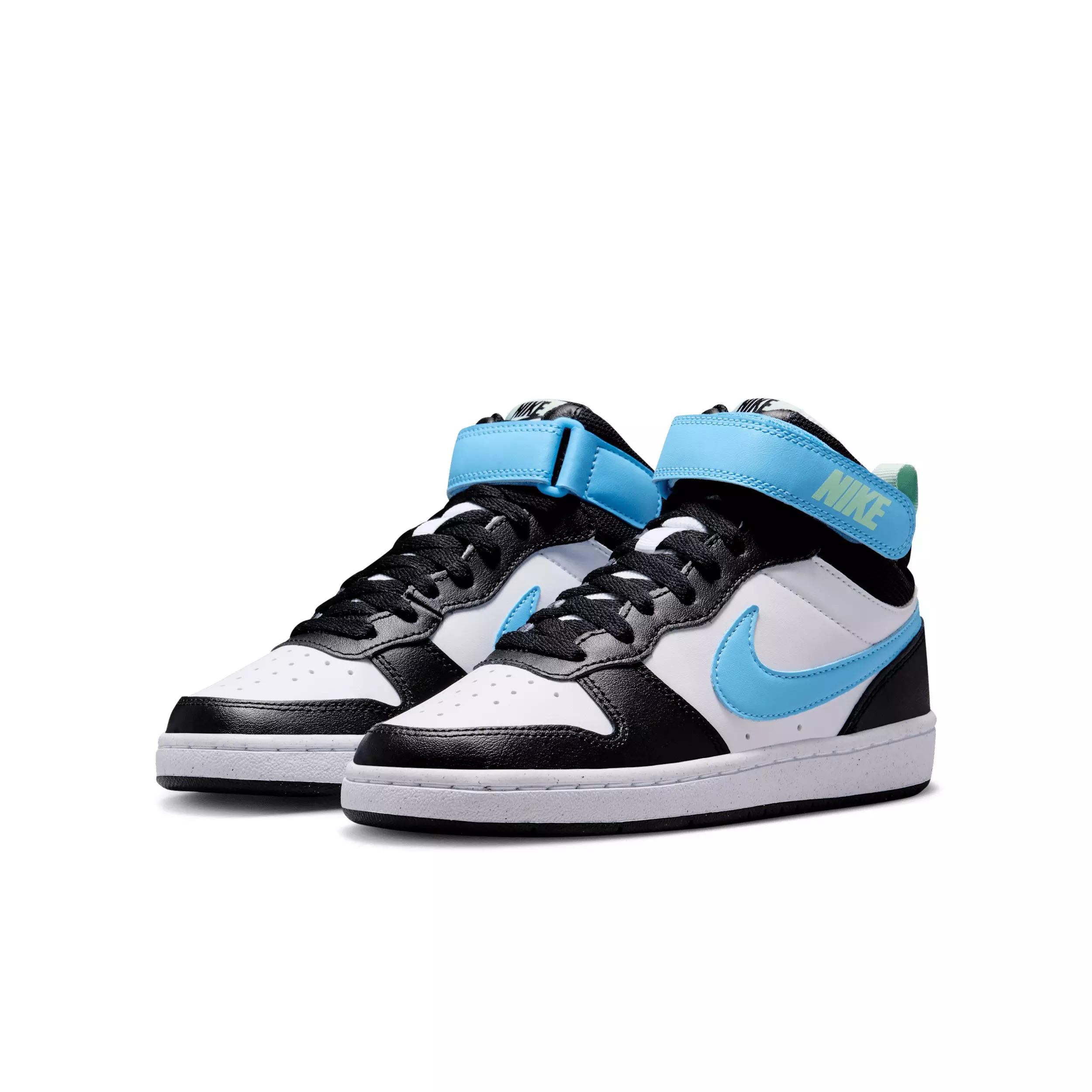 Nike Court Borough Mid 2 "White/Black/Arctic Green/Football Blue" Grade School Boys' Shoe - WHITE/BLACK/GREEN/BLUE