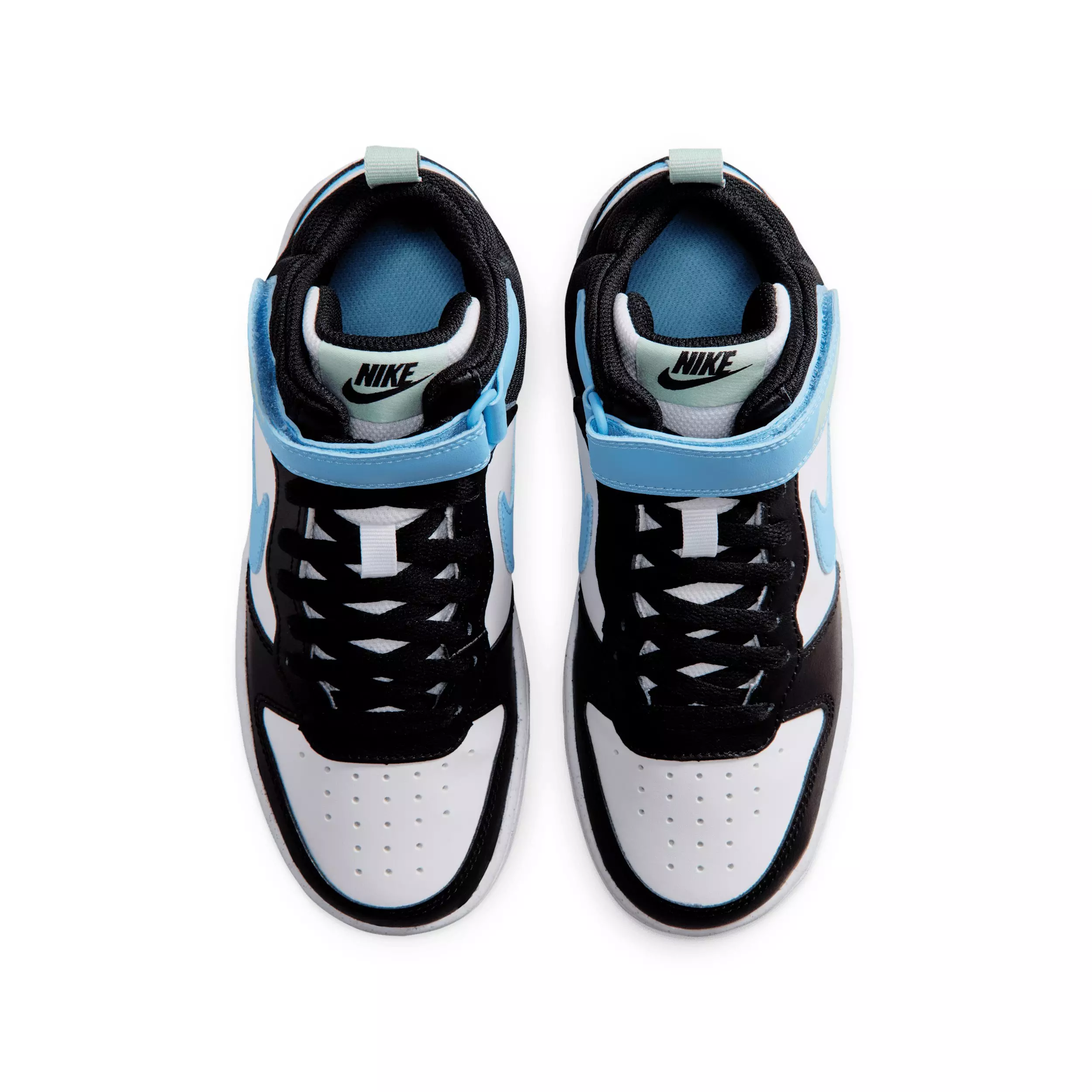 Nike Court Borough Mid 2 "White/Black/Arctic Green/Football Blue" Grade School Boys' Shoe - WHITE/BLACK/GREEN/BLUE