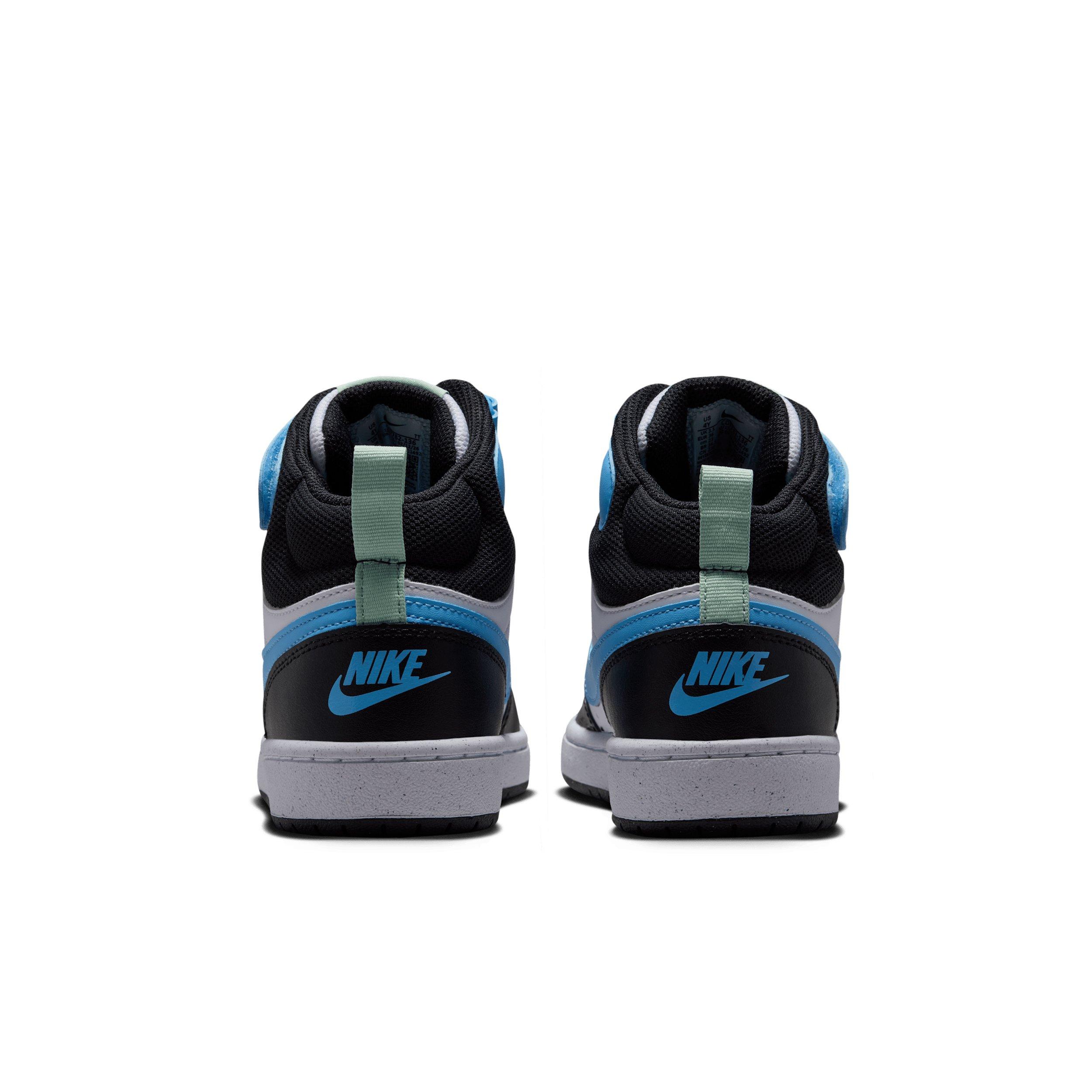 Nike Court Borough Mid 2 "White/Black/Arctic Green/Football Blue" Grade School Boys' Shoe - WHITE/BLACK/GREEN/BLUE Thumbnail View 5