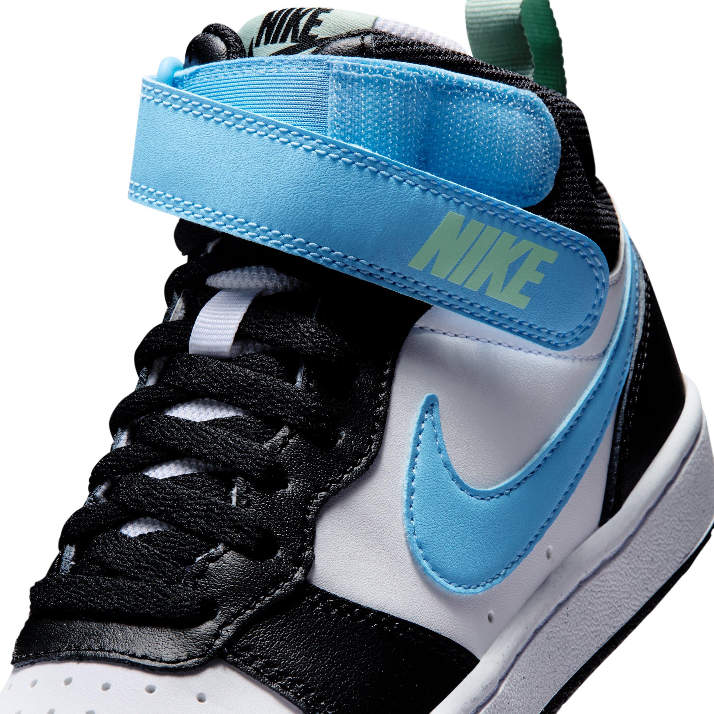 Nike Court Borough Mid 2 "White/Black/Arctic Green/Football Blue" Grade School Boys' Shoe - WHITE/BLACK/GREEN/BLUE Thumbnail View 7
