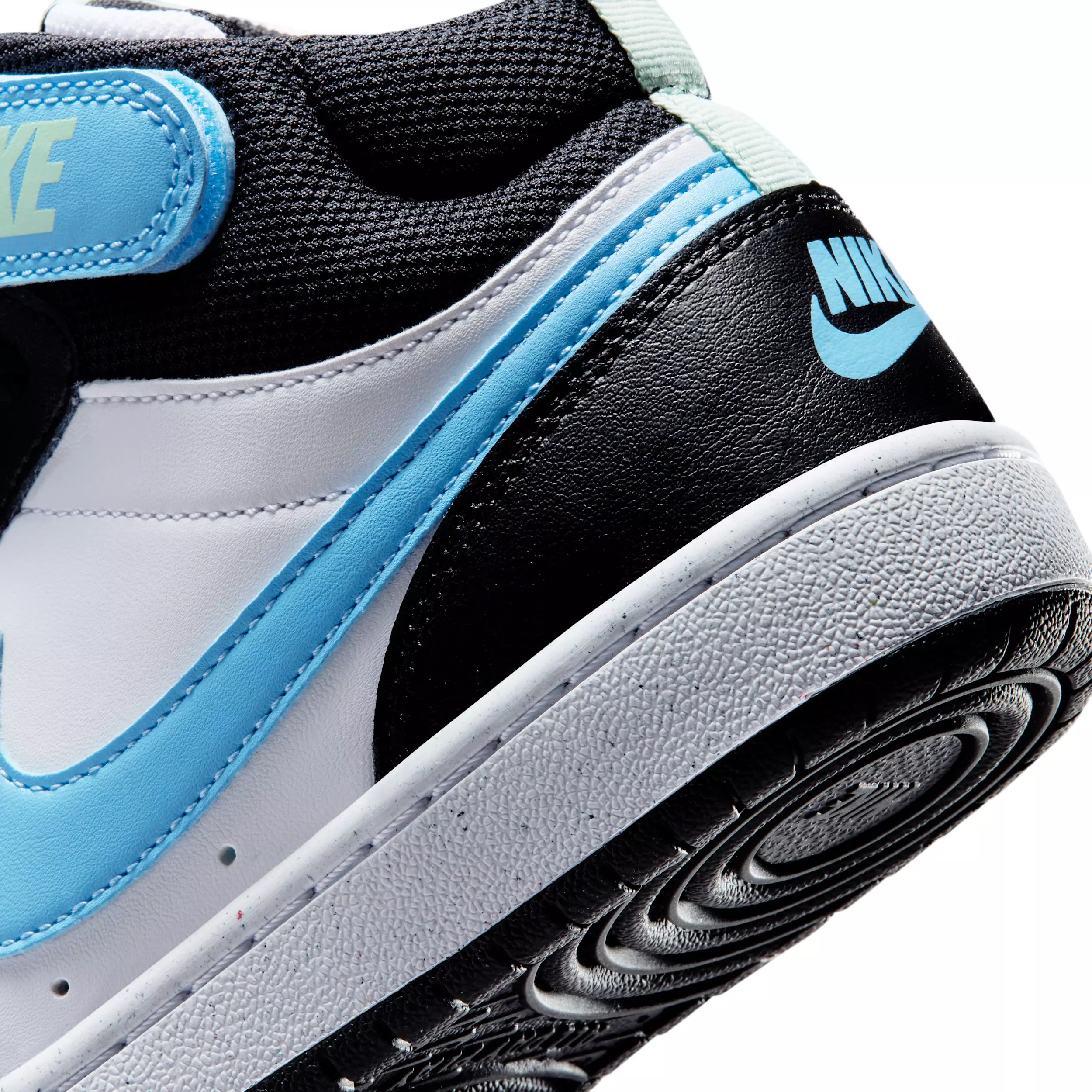 Nike Court Borough Mid 2 "White/Black/Arctic Green/Football Blue" Grade School Boys' Shoe - WHITE/BLACK/GREEN/BLUE
